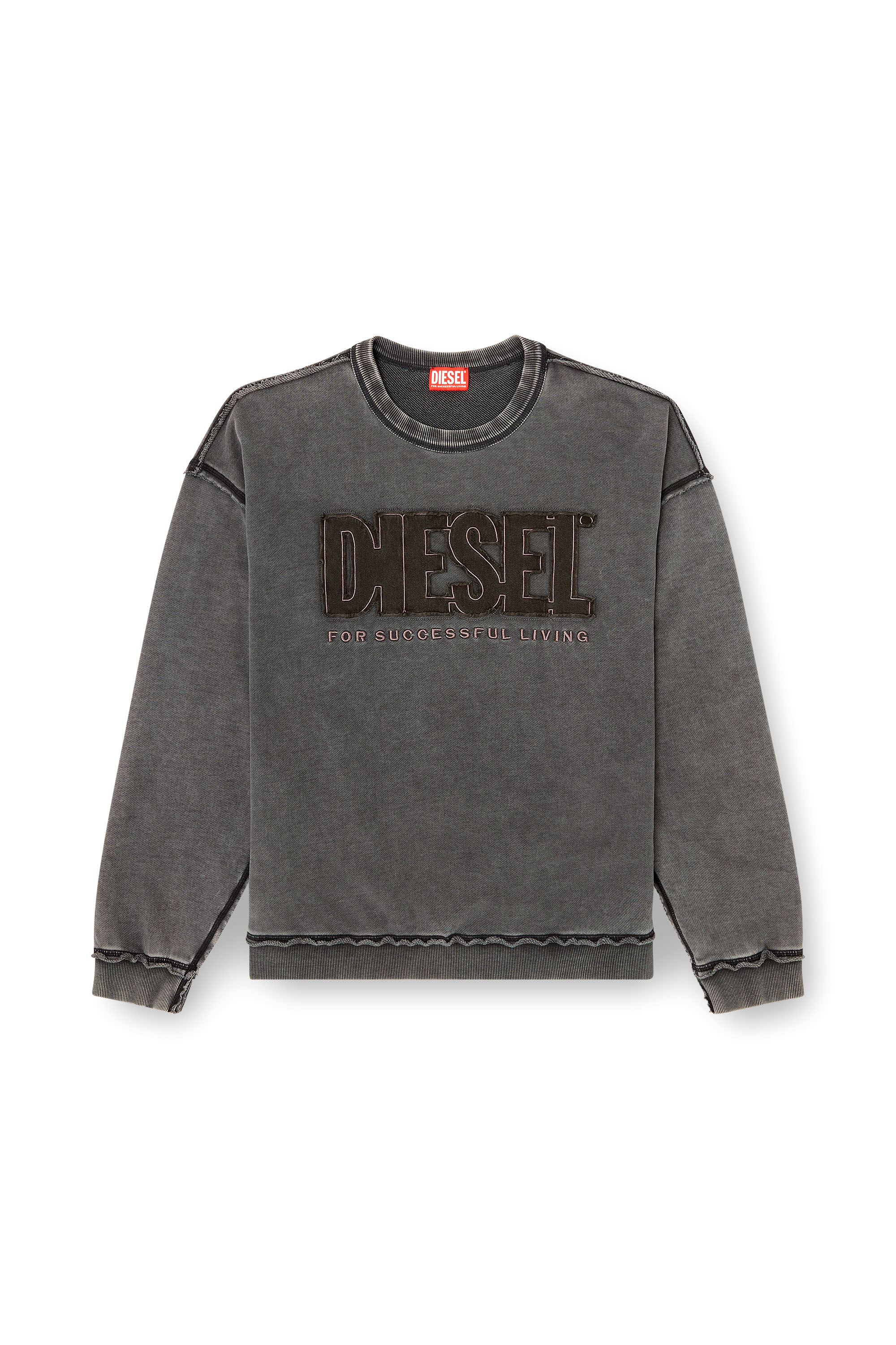Diesel - S-BOXT-RAW-V1, Herren Baumwoll-Sweatshirt mit appliziertem Logo in Dunkelgrau - 3
