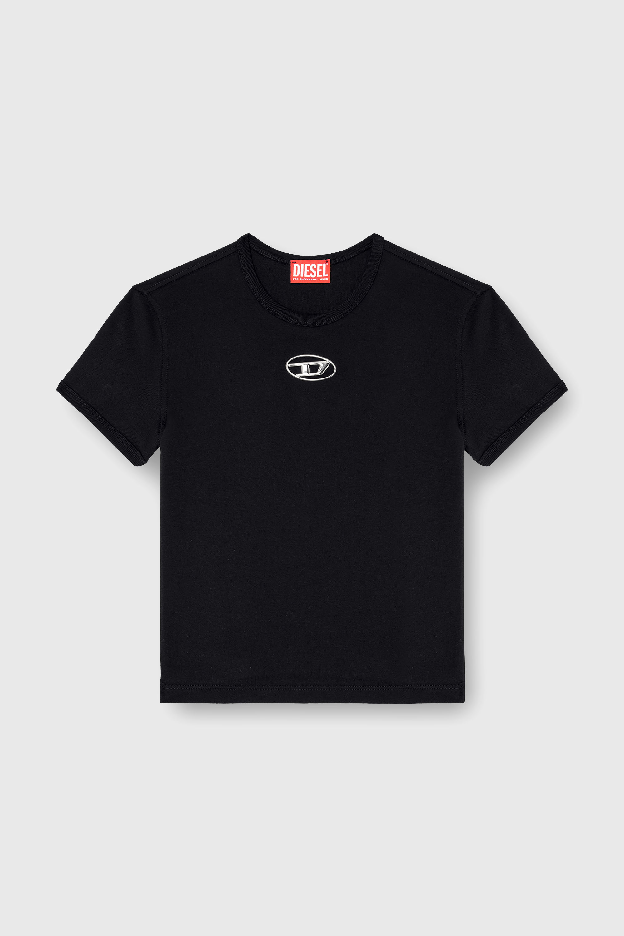Diesel - T-UNCUTIE-LONG-OD-Q1, Damen T-Shirt in schmalem Fit mit Cut-out-Oval D in Schwarz - 2