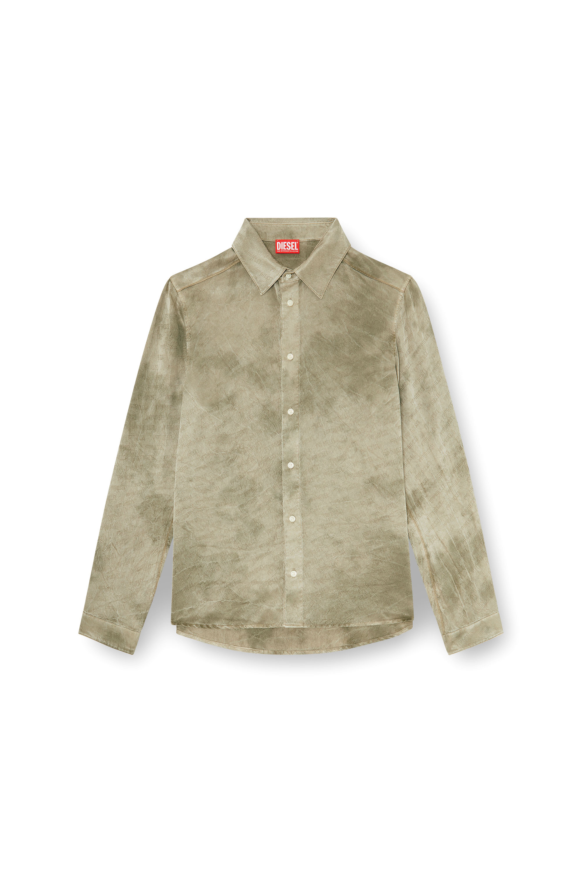 Diesel - S-KISSY-HNBW, Herren Shirt aus logo-jacquard-crinkled satin in Hellbraun - 2