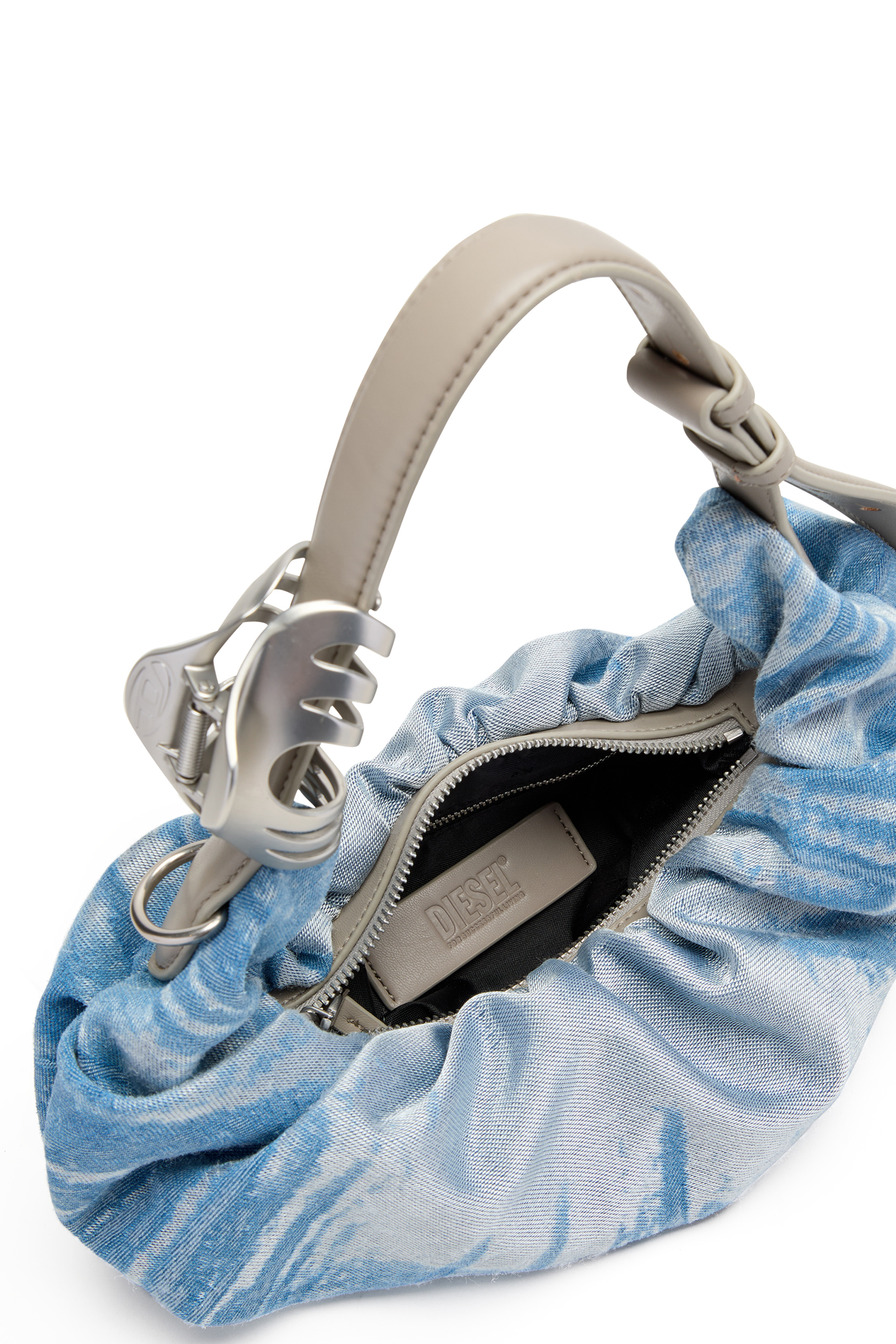 Diesel - GRAB-D HOBO S, Damen Grab-D-Scrunched Hobo-Tasche aus Satin-Denim in Blau - 2