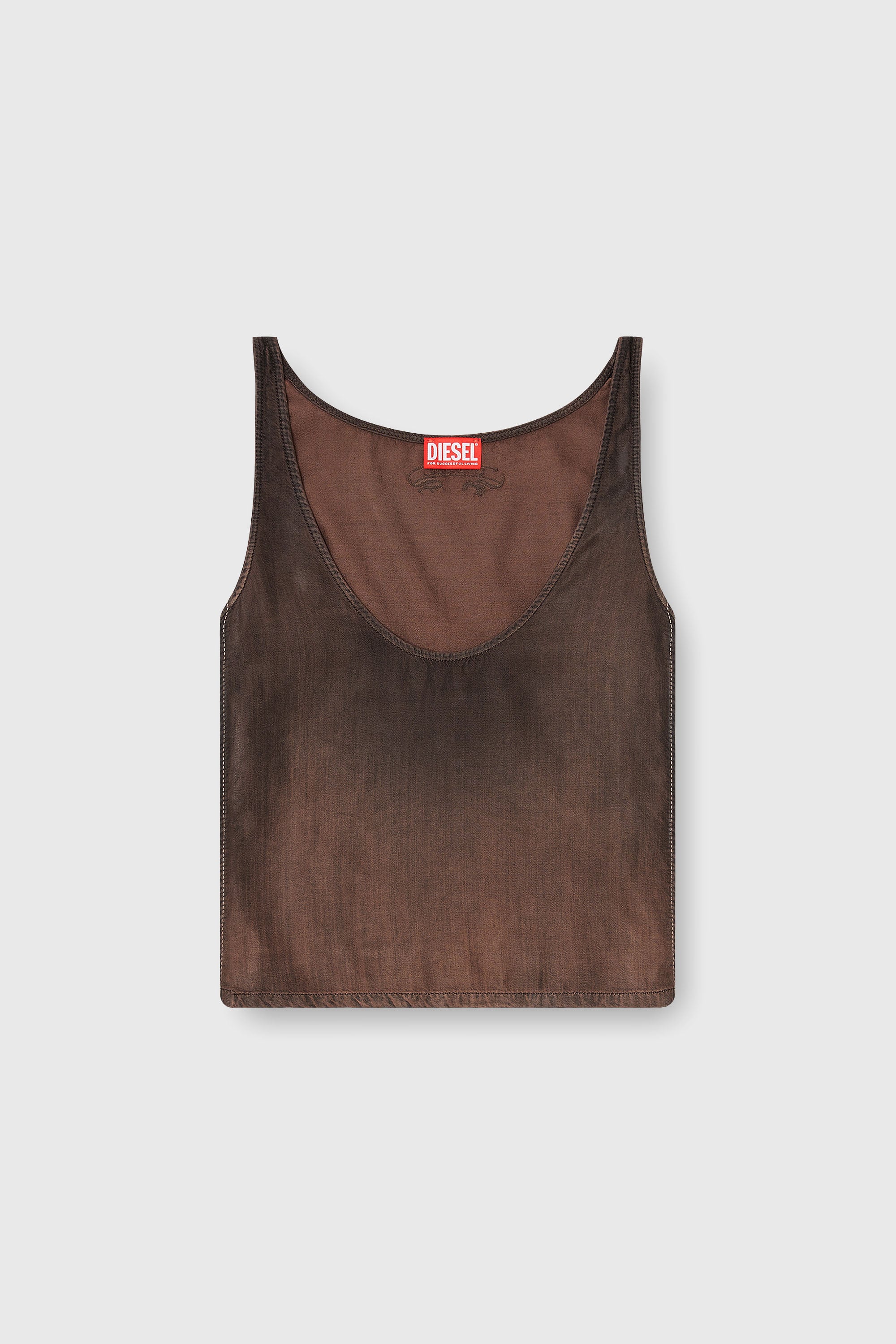 Diesel - DE-NORIAN-S, Damen Tanktop aus flie&szlig;endem, beschichtetem Denim in Braun - 2