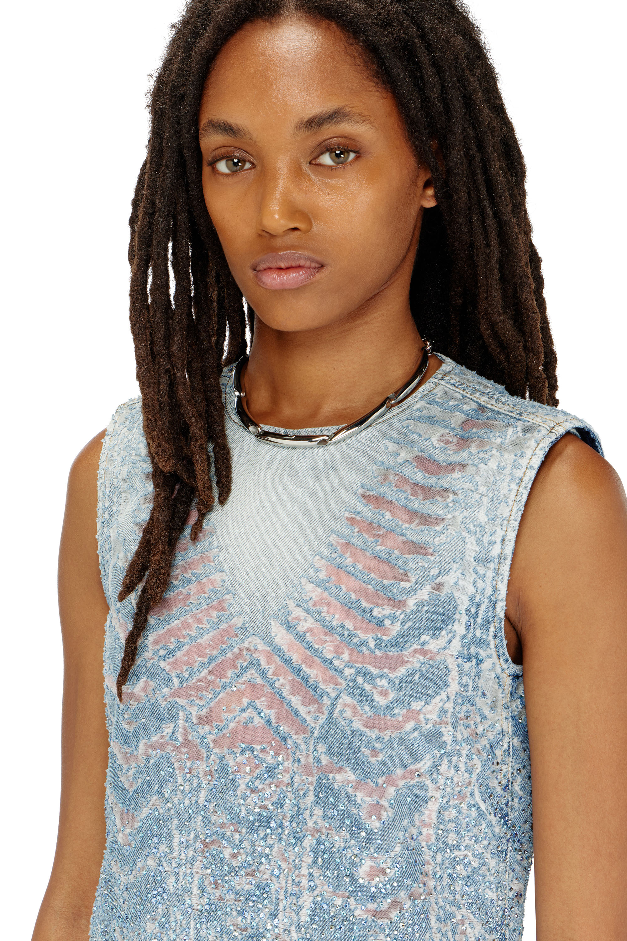 Diesel - DE-MYRELA-S, Damen Minikleid aus microstone devor&eacute; denim in Hellblau - 4