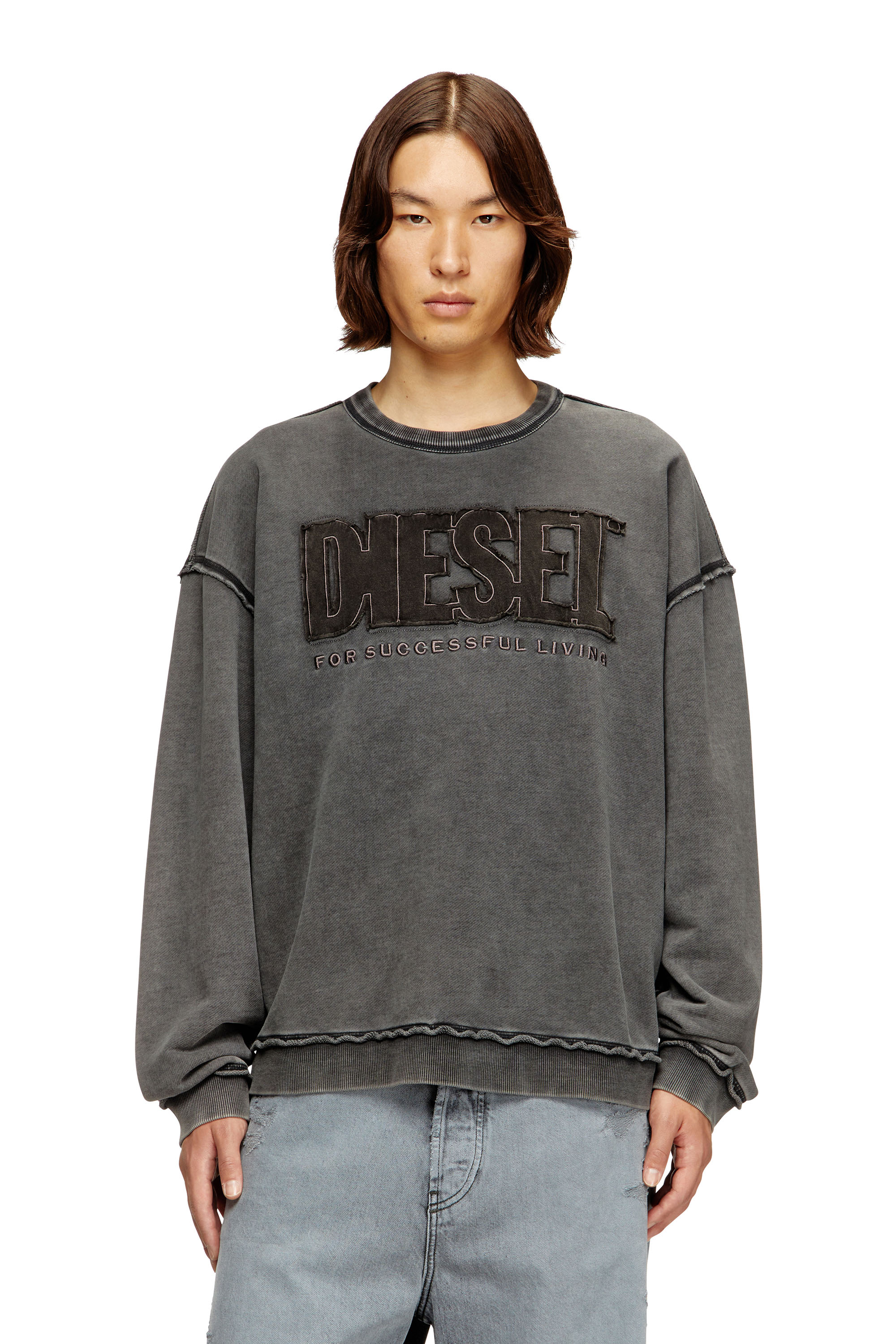 Diesel - S-BOXT-RAW-V1, Herren Baumwoll-Sweatshirt mit appliziertem Logo in Dunkelgrau - 1