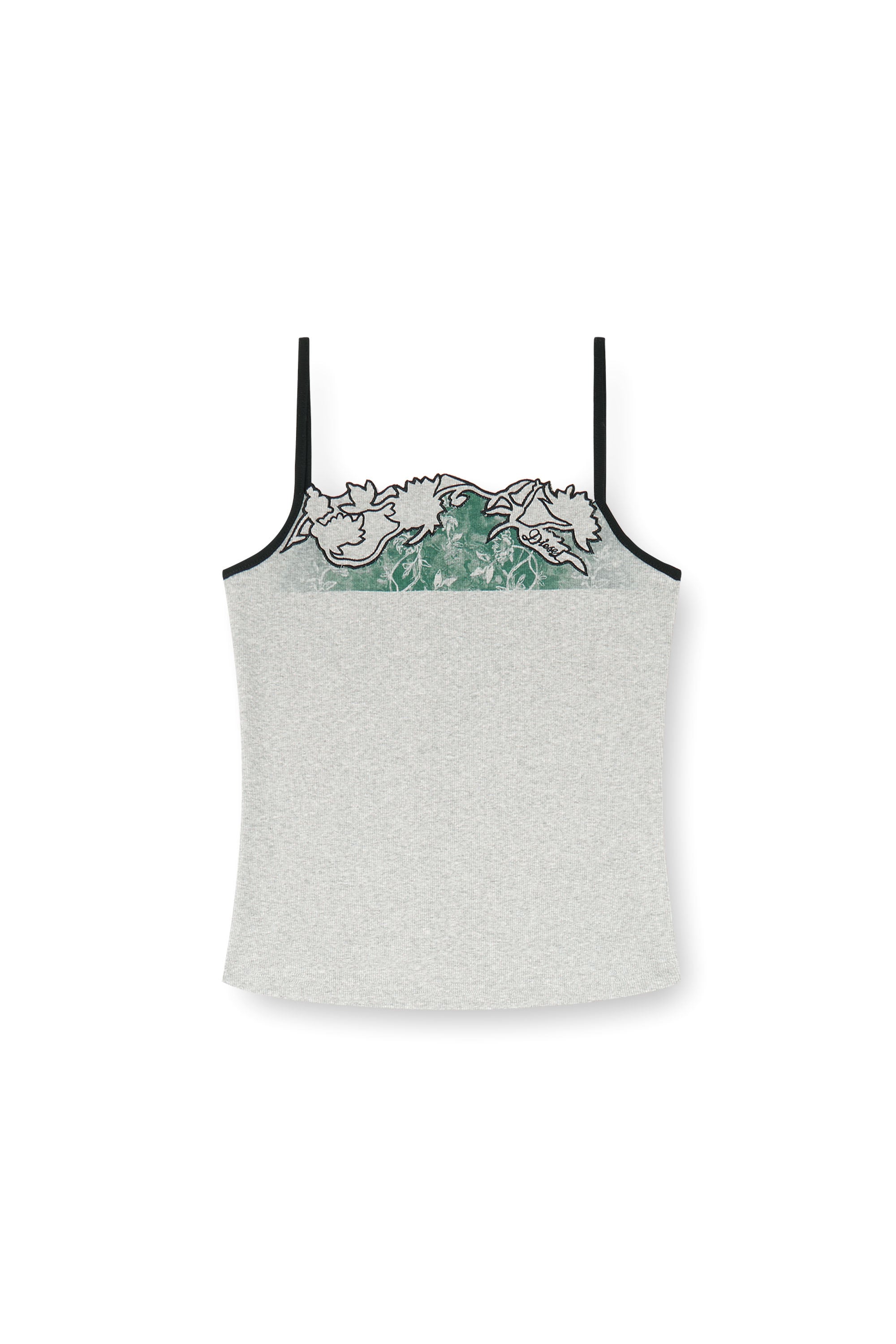 Diesel - T-EDNA, Damen Geripptes Camisole mit floraler Konturstickerei in Grau - 2