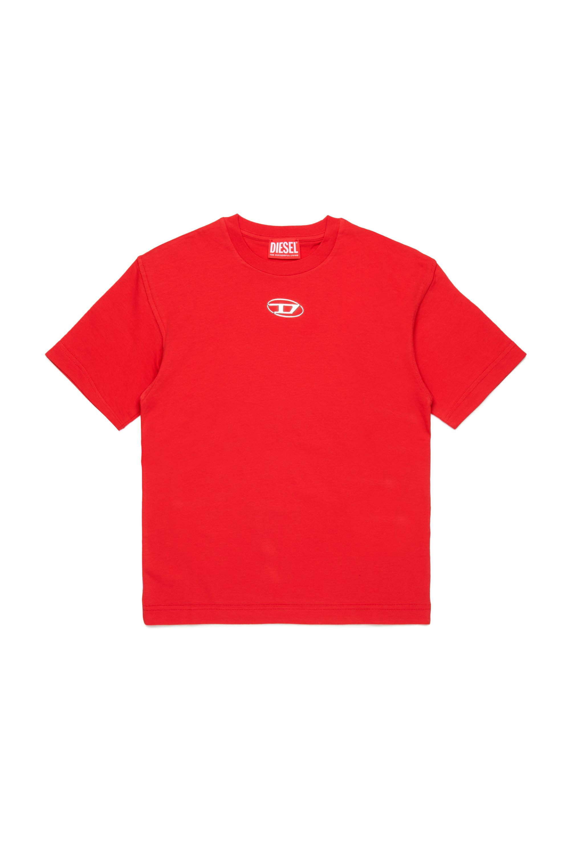 Diesel - TMARCUS OVER, Man's T-shirt with metallic Oval D in Red - 1