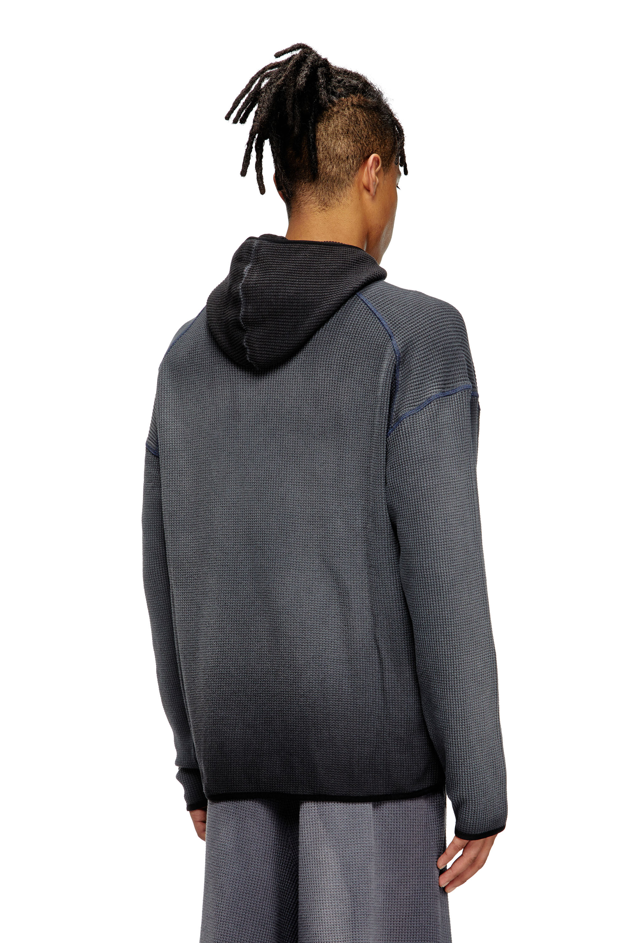 Diesel - S-WAF-HOOD-NEW, Herren Verblasster Waffel-Kapuzenpullover mit Grafik-Print in Schwarz - 4