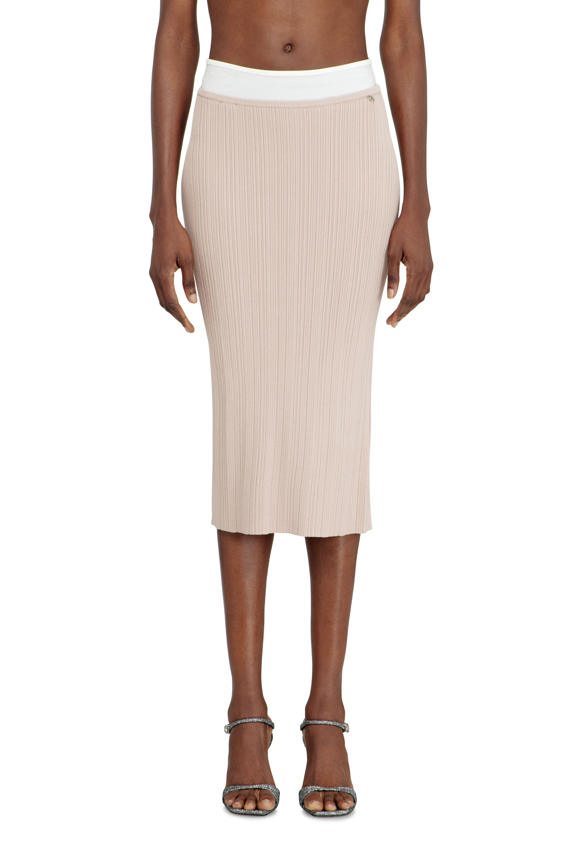 Diesel - M-ZINIA, Damen Gerippter Strickrock mit kontrastierendem Bund in Rosa - 3