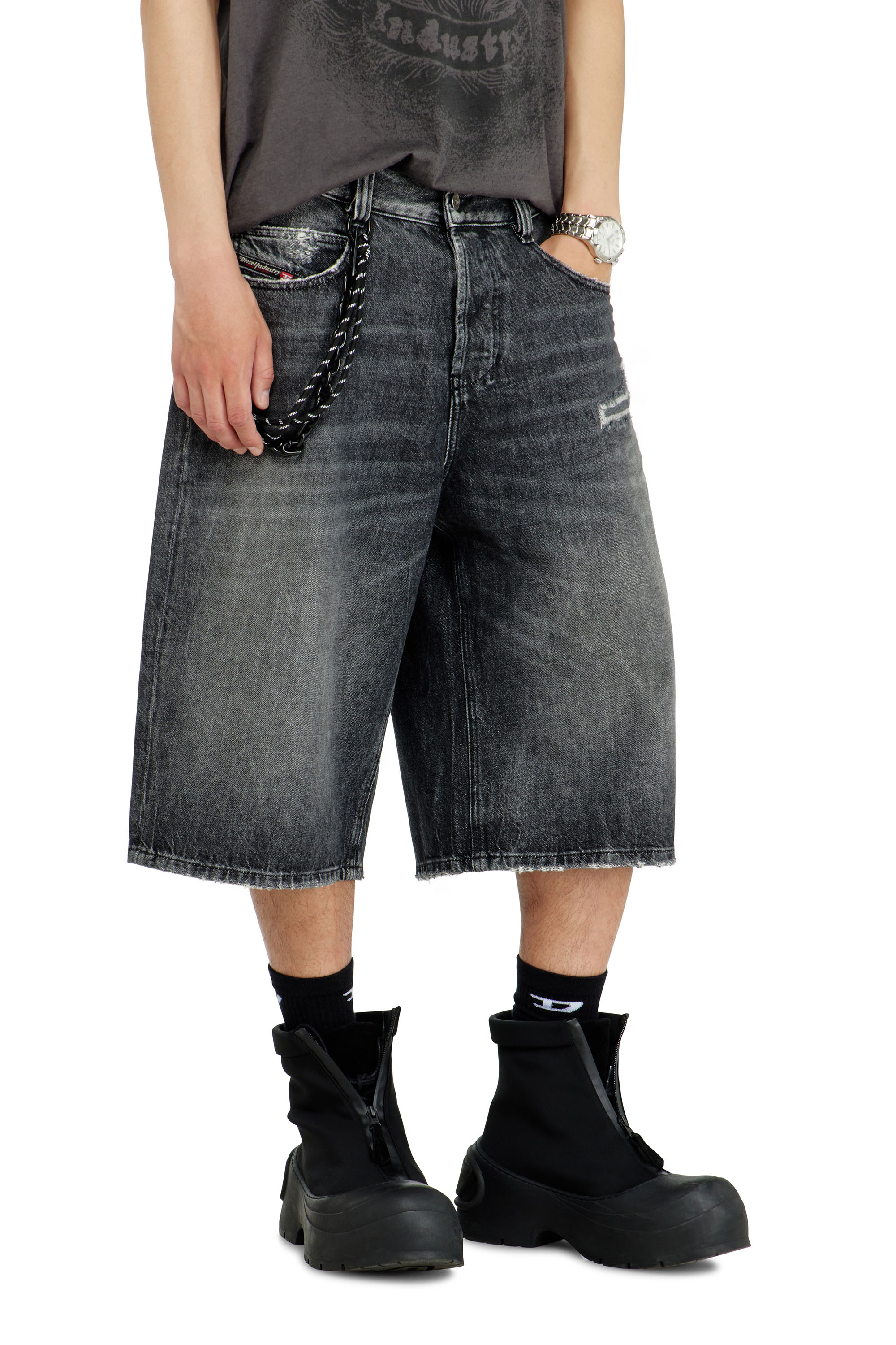 Diesel - D-ENIM-M-SHORT, Unisex Denim relaxed shorts mit Abrasionen in Grau - 4