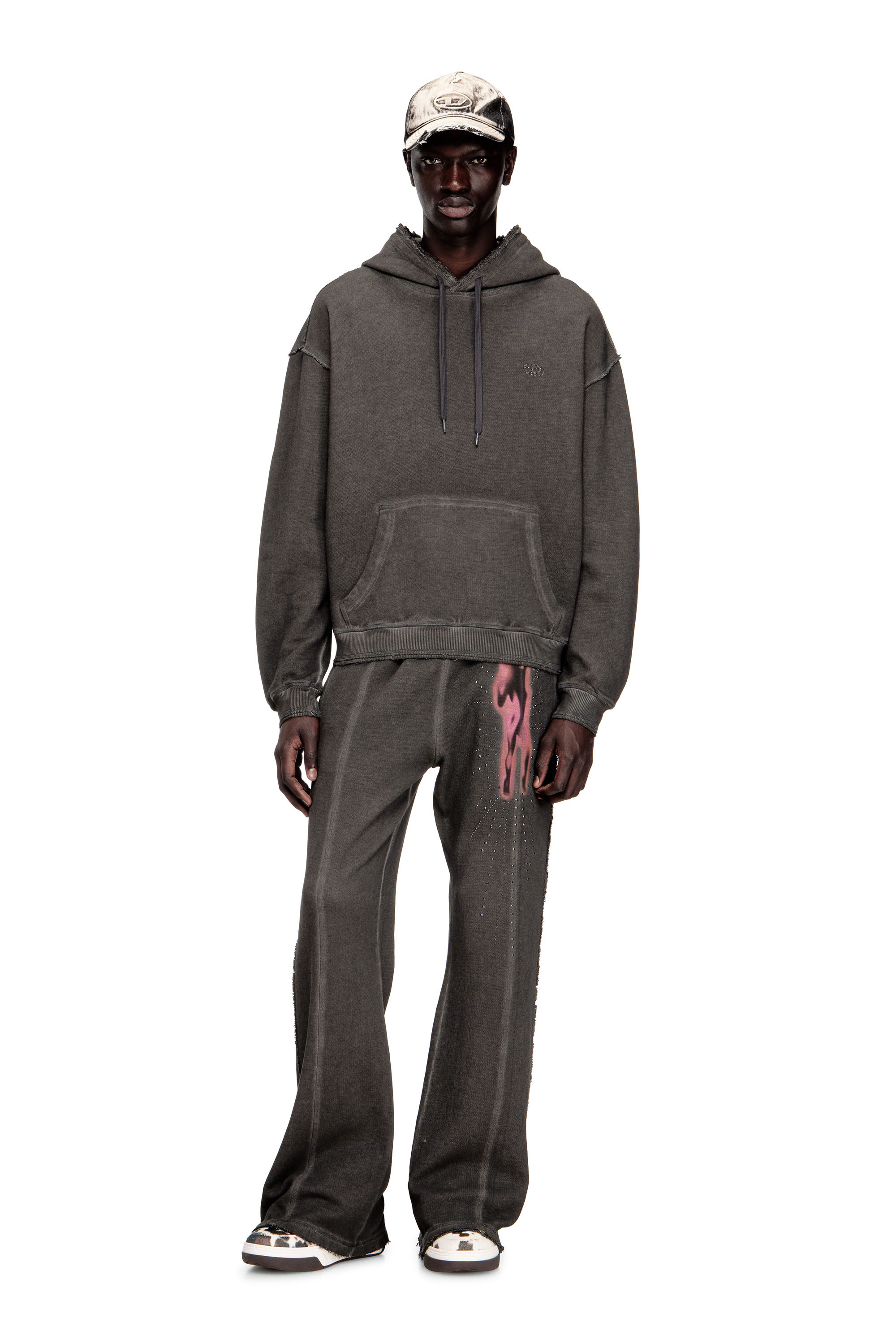 Diesel - S-QUINN-HOOD, Herren Hoodie mit Print und Nieten in Grau - 1
