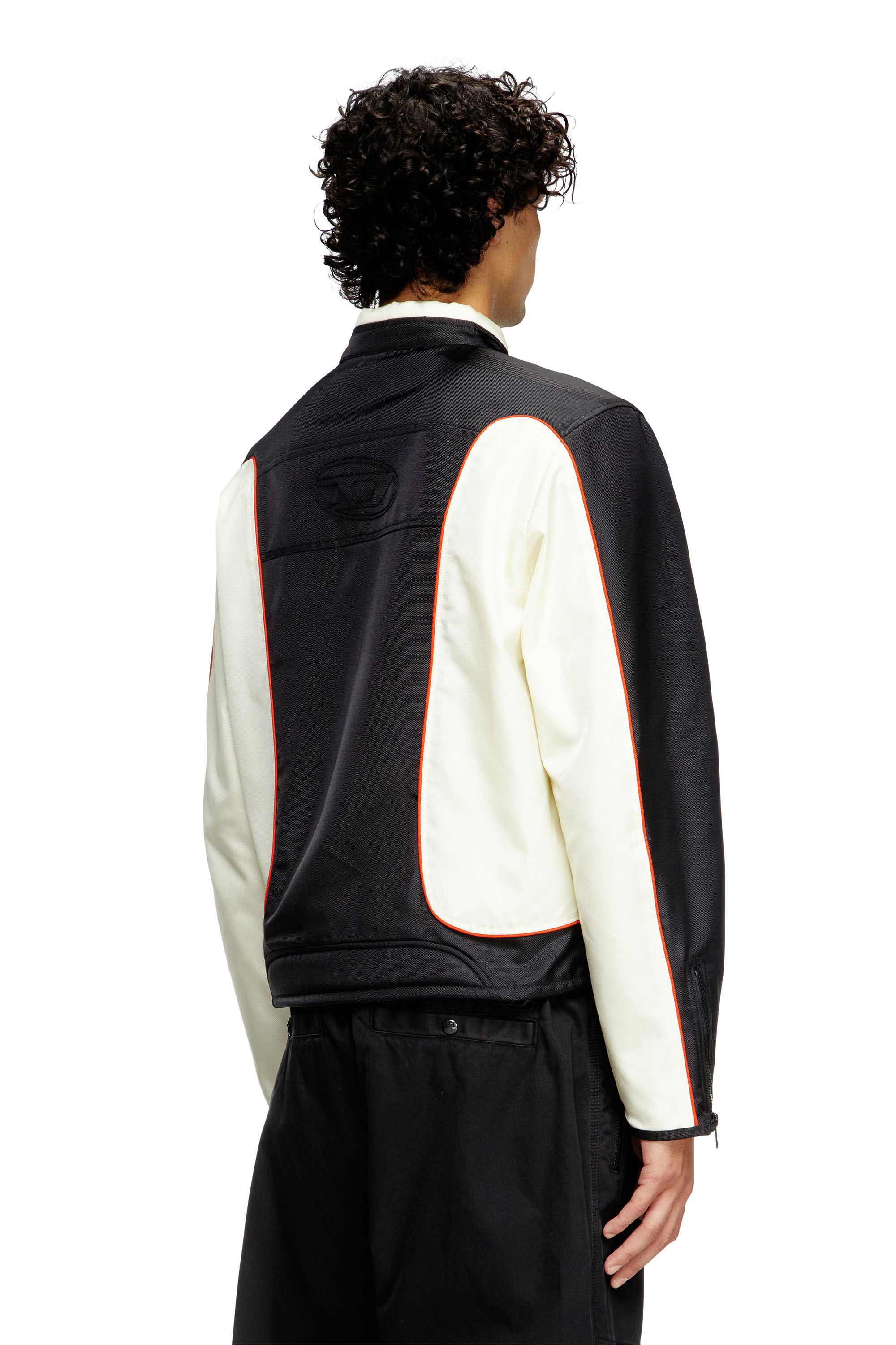 Diesel - J-BLINK-A, Herren Colour-Block-Biker-Jacke mit Paspelierung in Weiss/Schwarz - 4