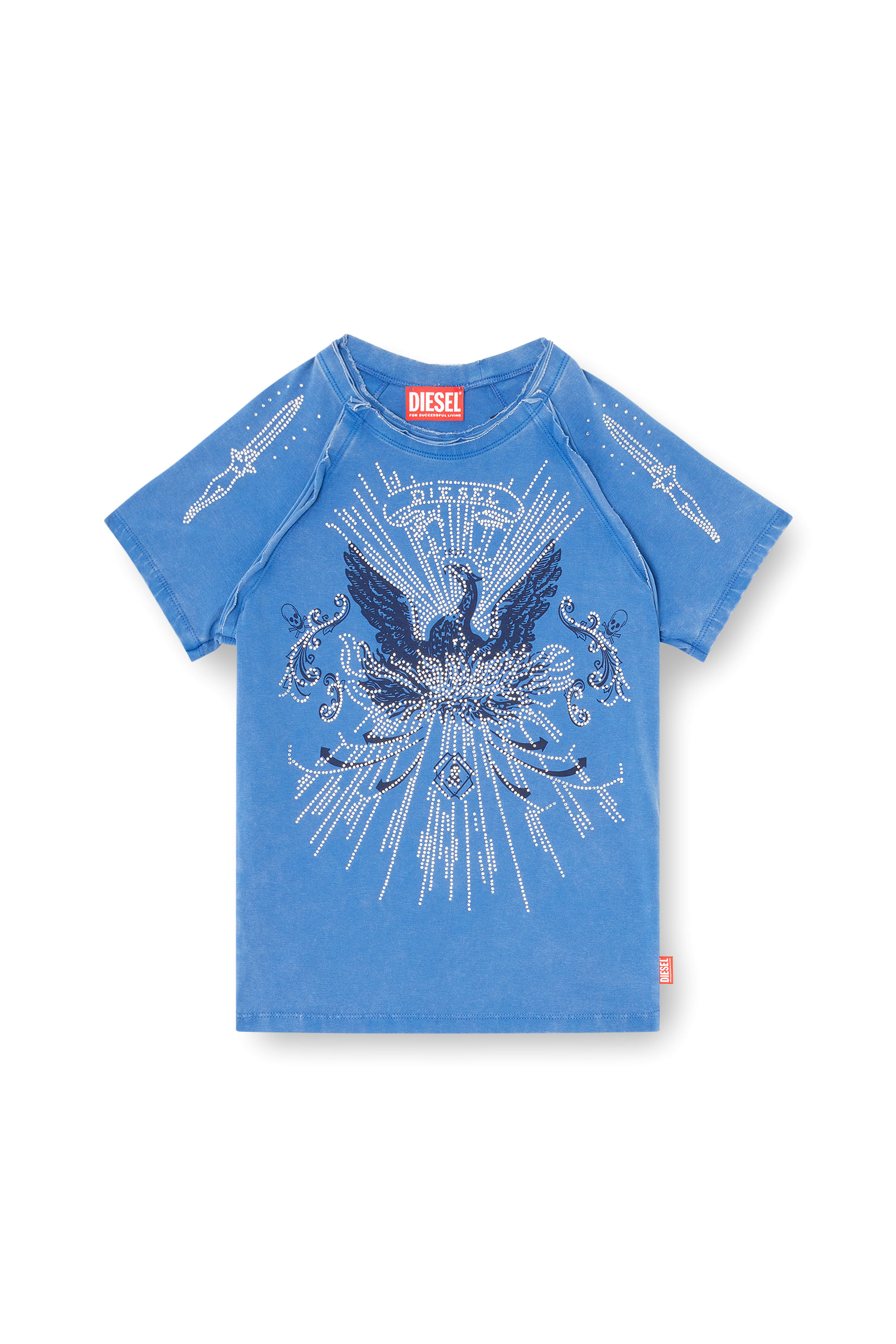 Diesel - T-ROWEENA, Damen Phoenix-T-Shirt mit Strasssteinen in Blau - 3