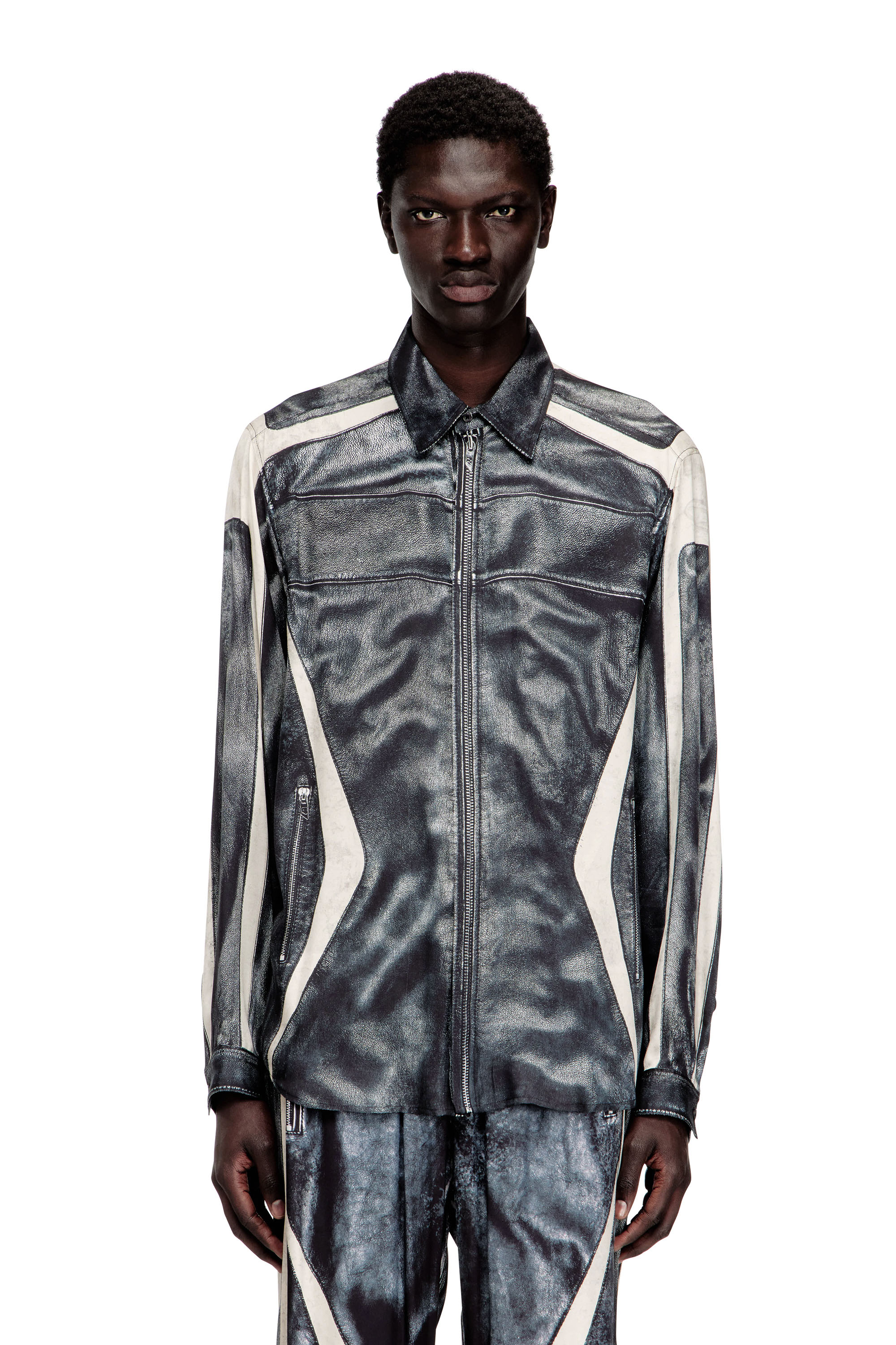 Diesel - S-SIMPLY-BMCZ, Herren Bedrucktes Viskosehemd mit Rei&szlig;verschluss vorne in null - 1