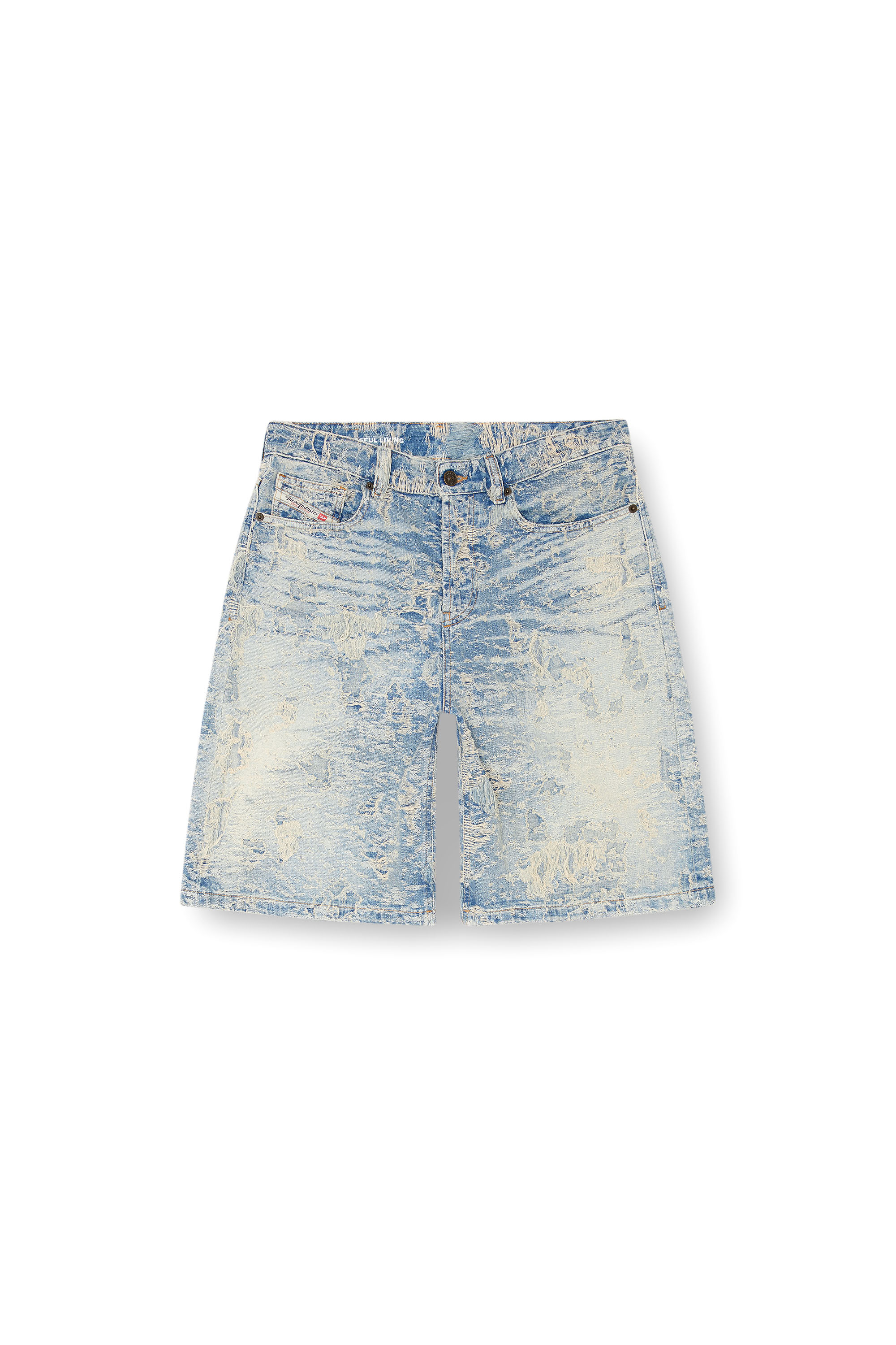 Diesel - DE-SIRE-SHORT-FSF, Damen Shorts aus Jacquard-Denim mit Schmutz-Effekt in Hellblau - 3