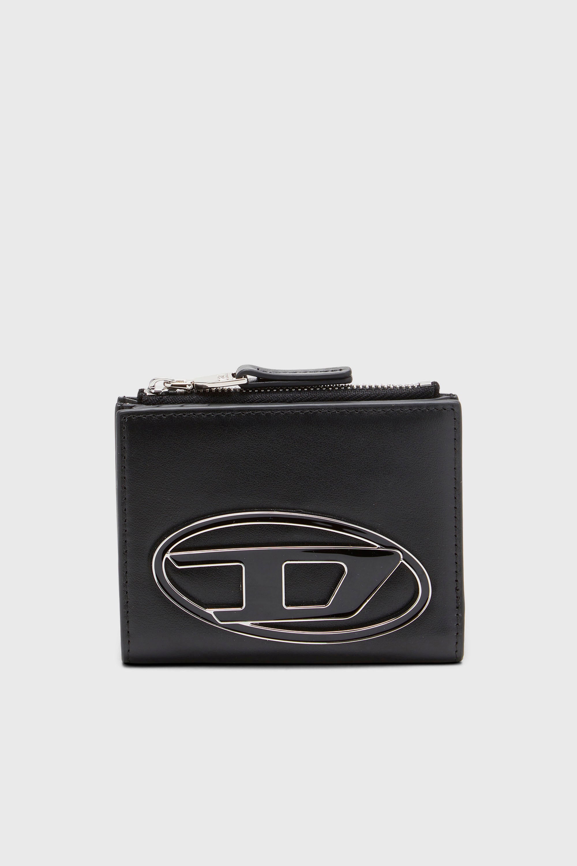 Diesel - 1DR BI-FOLD ZIP II, Damen Kleines Portemonnaie aus Leder mit Logo-Plakette in Schwarz - 1