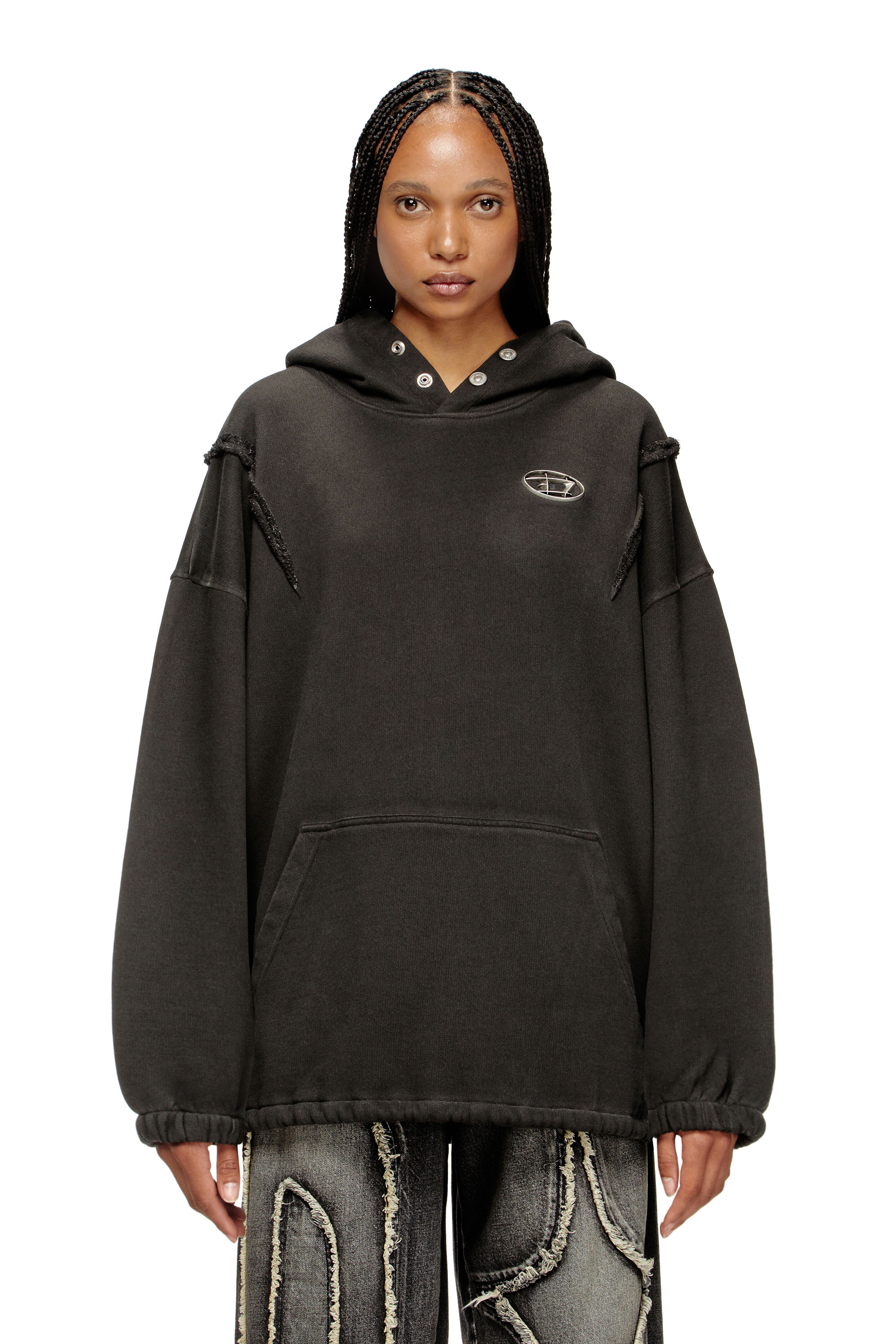Diesel - S-THUG-HOODIE, Unisex Kapuzenpullover mit verwaschenem Effekt in Schwarz - 6