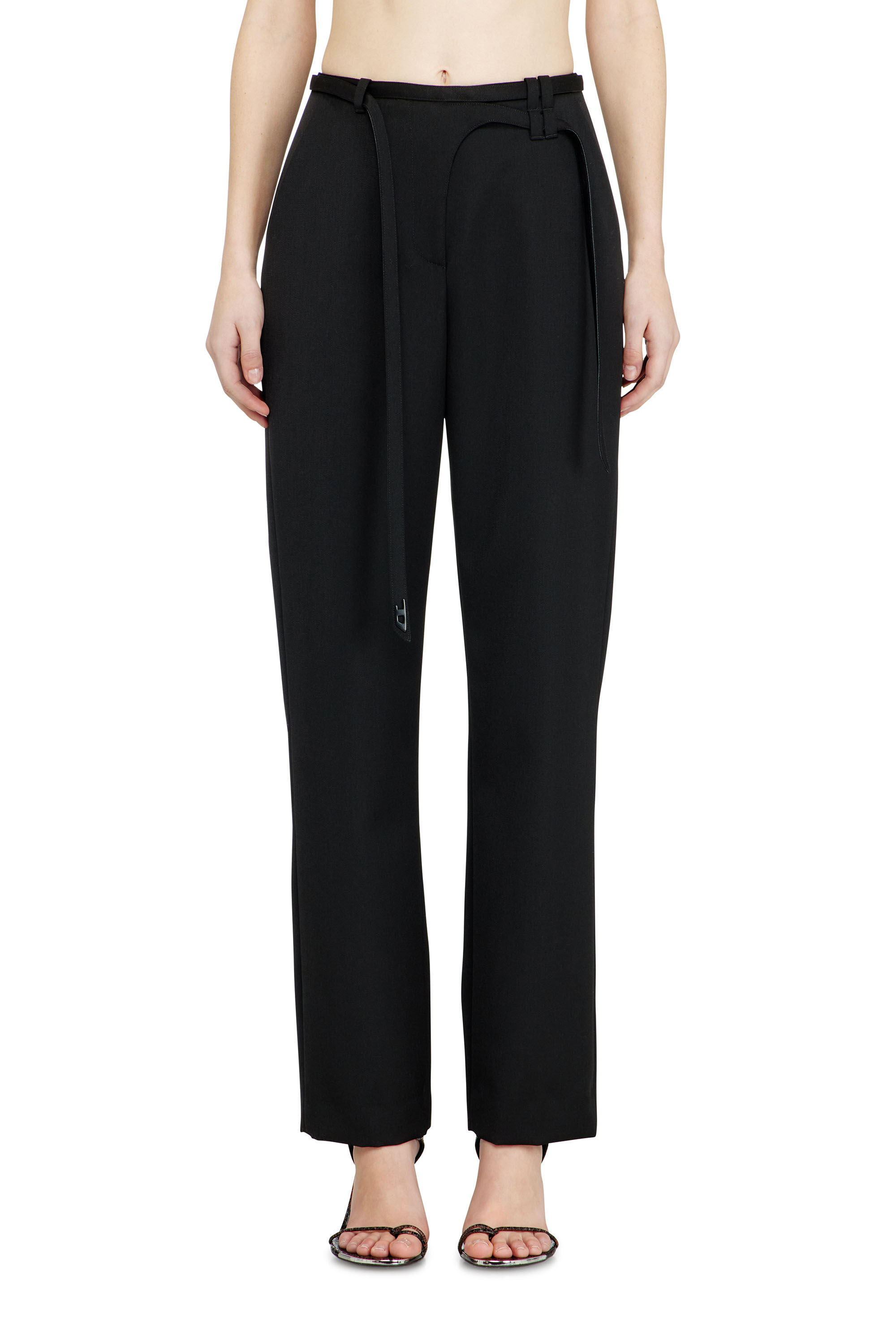 Diesel - P-IXIE-1, Woman's Tailored pants with biker belt strap in Black - 3