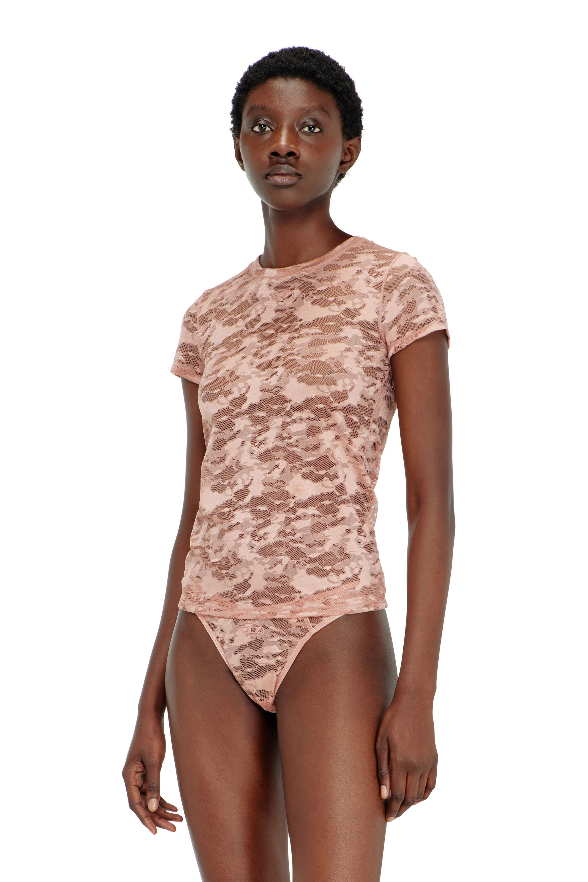 Diesel - KASIA-UTLT, Woman's Camo lace T-shirt in Nude - 1