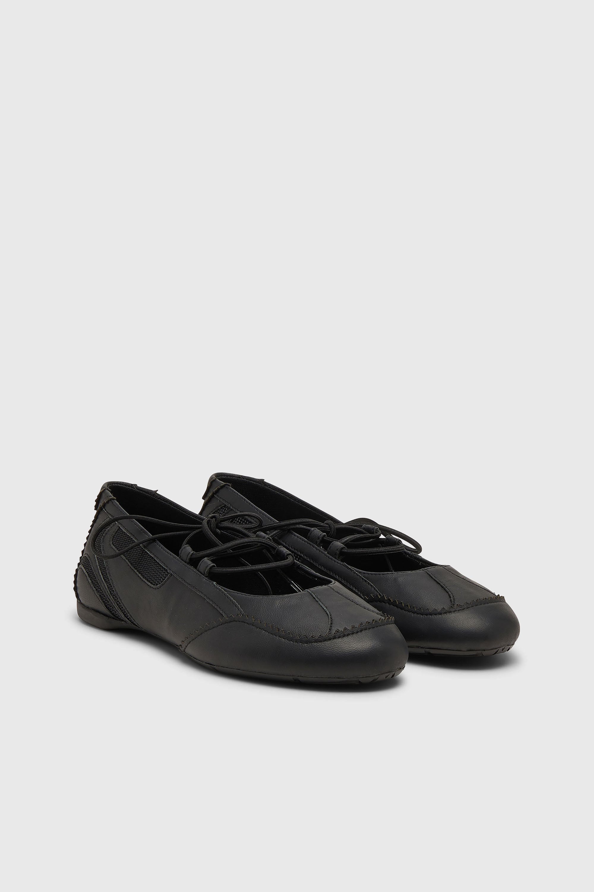Diesel - D-MILE BALLERINA LACE UP W, Damen D-Mile-Ballerinaschn&uuml;rschuhe aus Leder und Mesh in Schwarz - 2