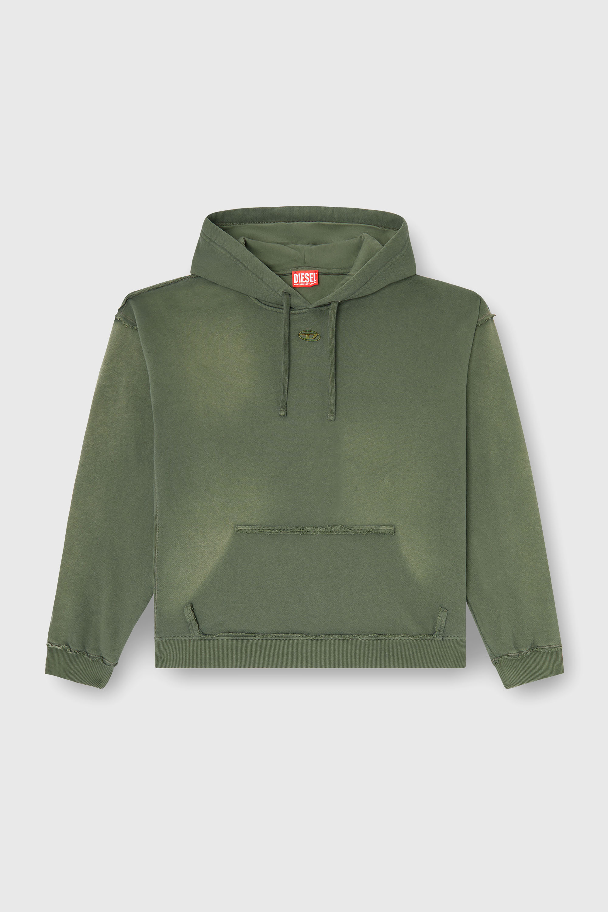Diesel - S-POCK-HOOD, Herren Verblasster Baumwoll-Hoodie mit ausgefransten Details in Armeegr&uuml;n - 2