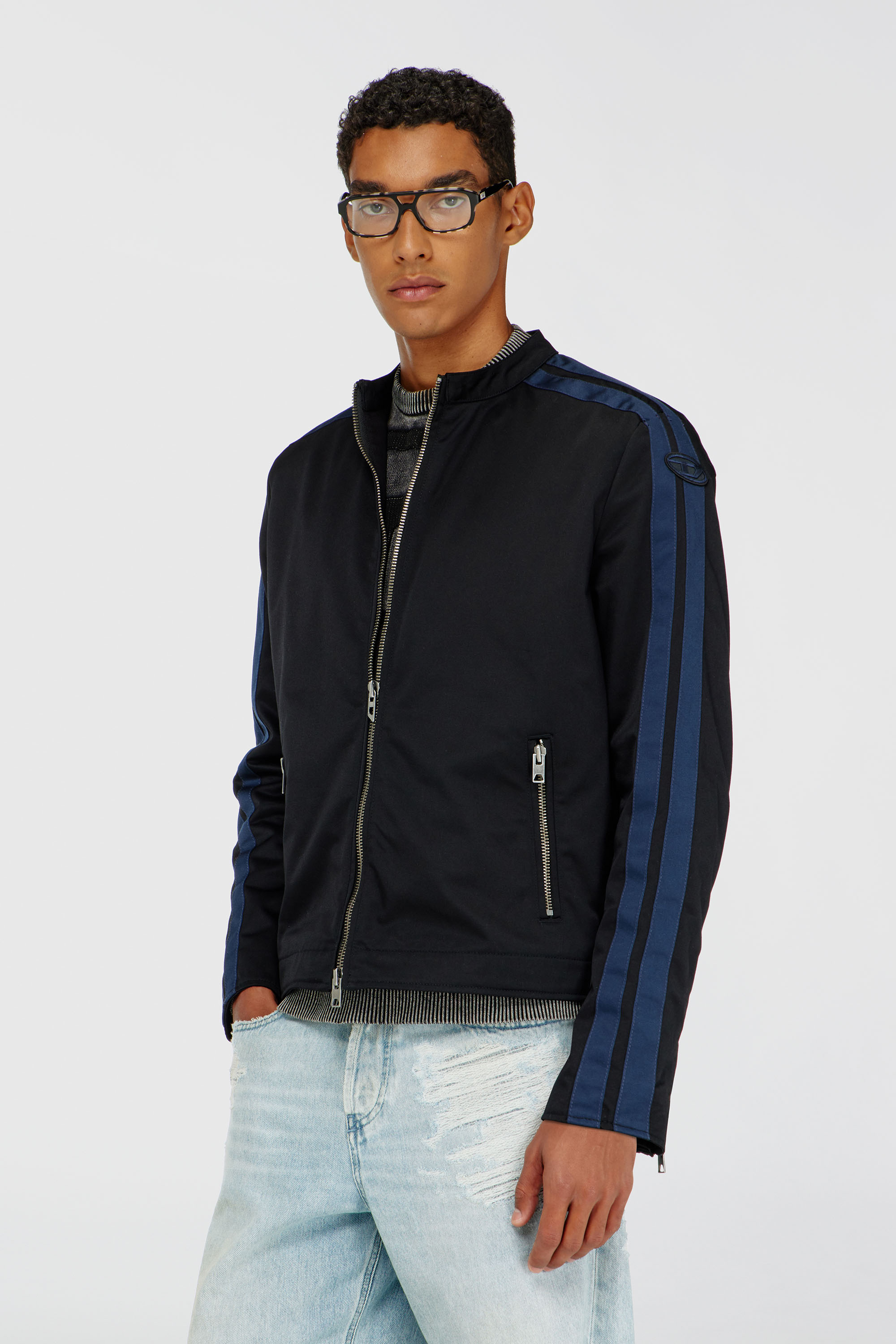 Diesel - J-NAEL, Herren Sportliche Bikerjacke aus technischer Baumwollmischung in Blau/Schwarz - 3