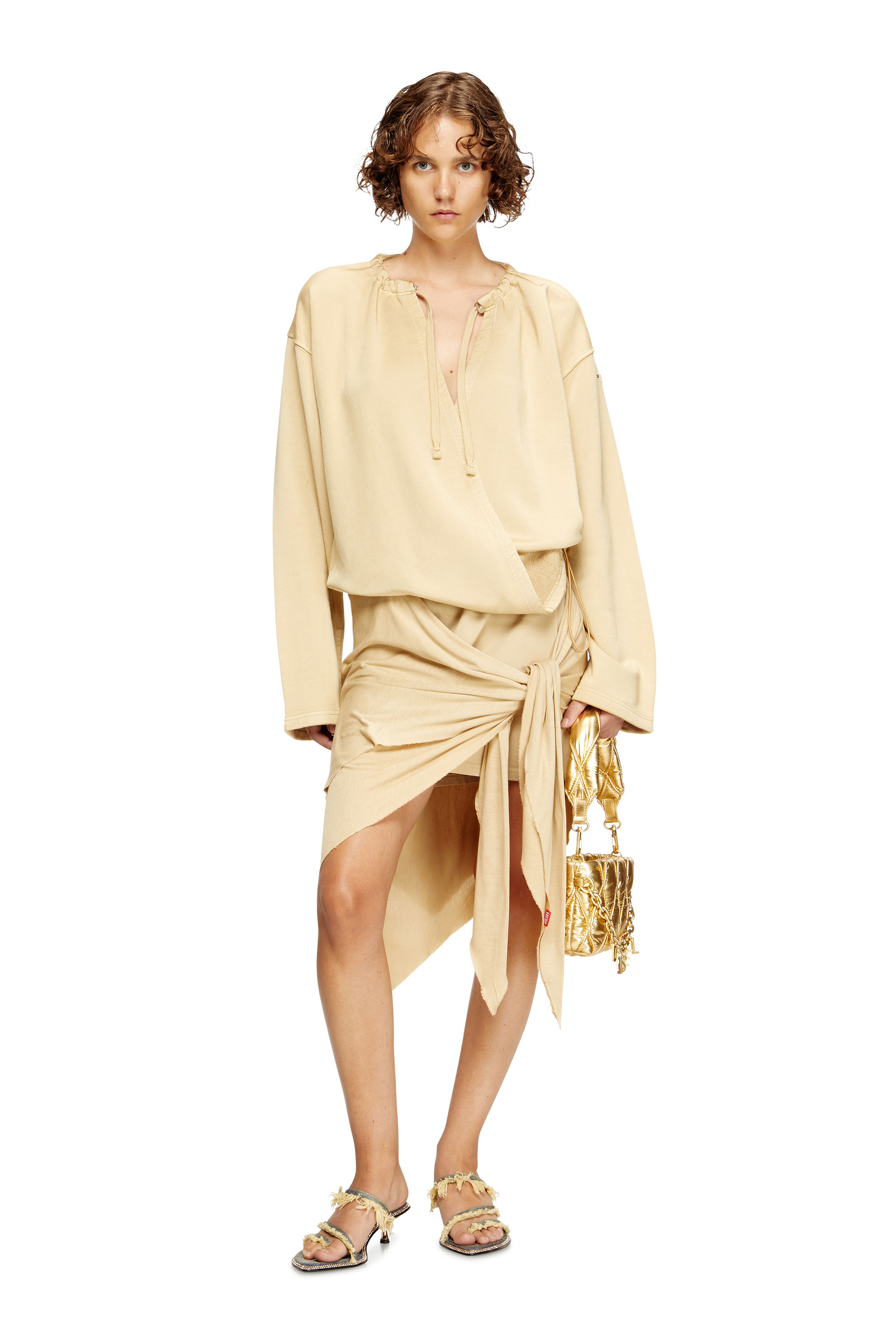 Diesel - D-CREED, Damen Drapiertes Kleid mit gerafftem Rock in Beige - 1