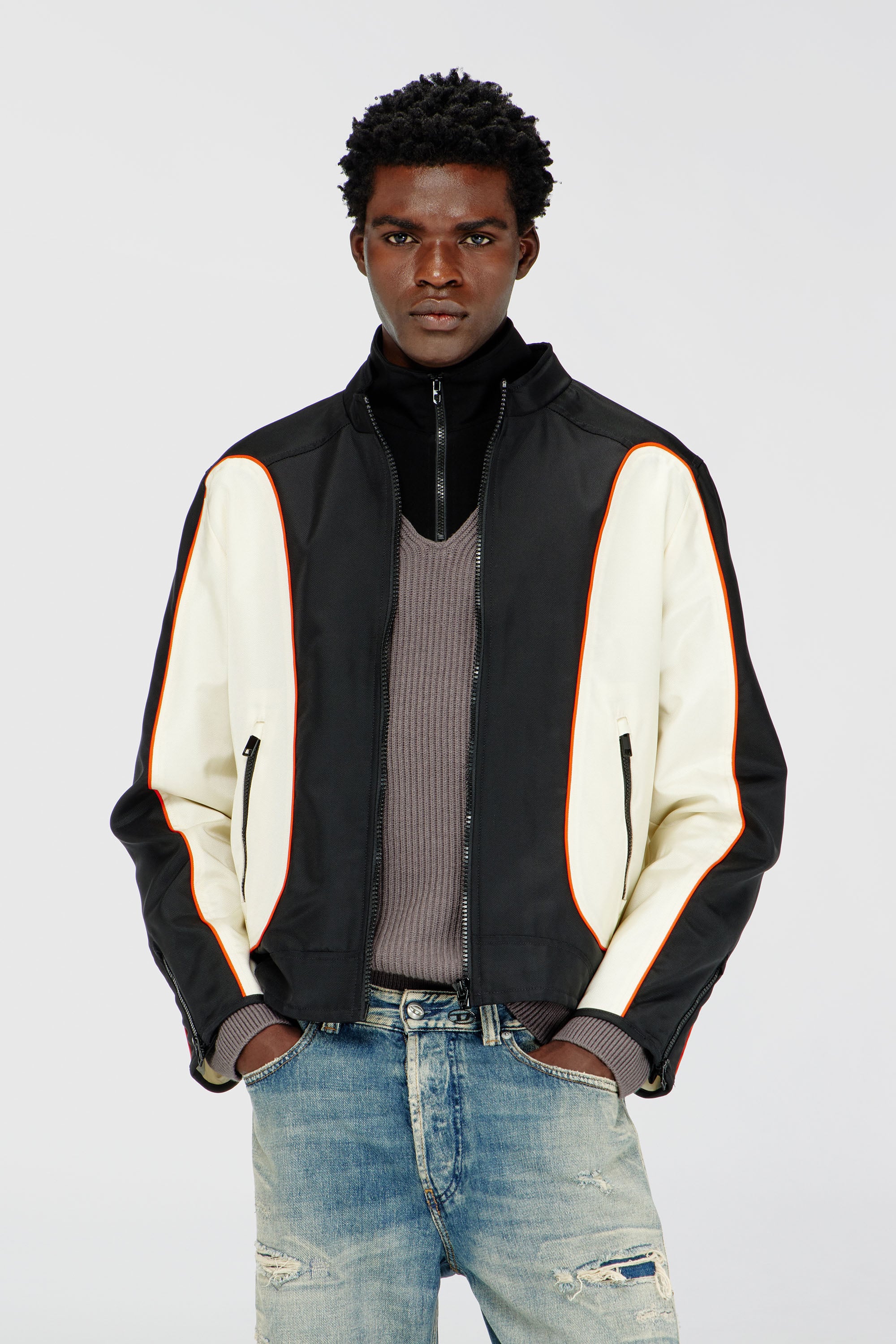 Diesel - J-BLINK-WRD, Herren &Uuml;bergangsjacke Herren mit Rei&szlig;verschluss in Schwarz/Weiss - 1