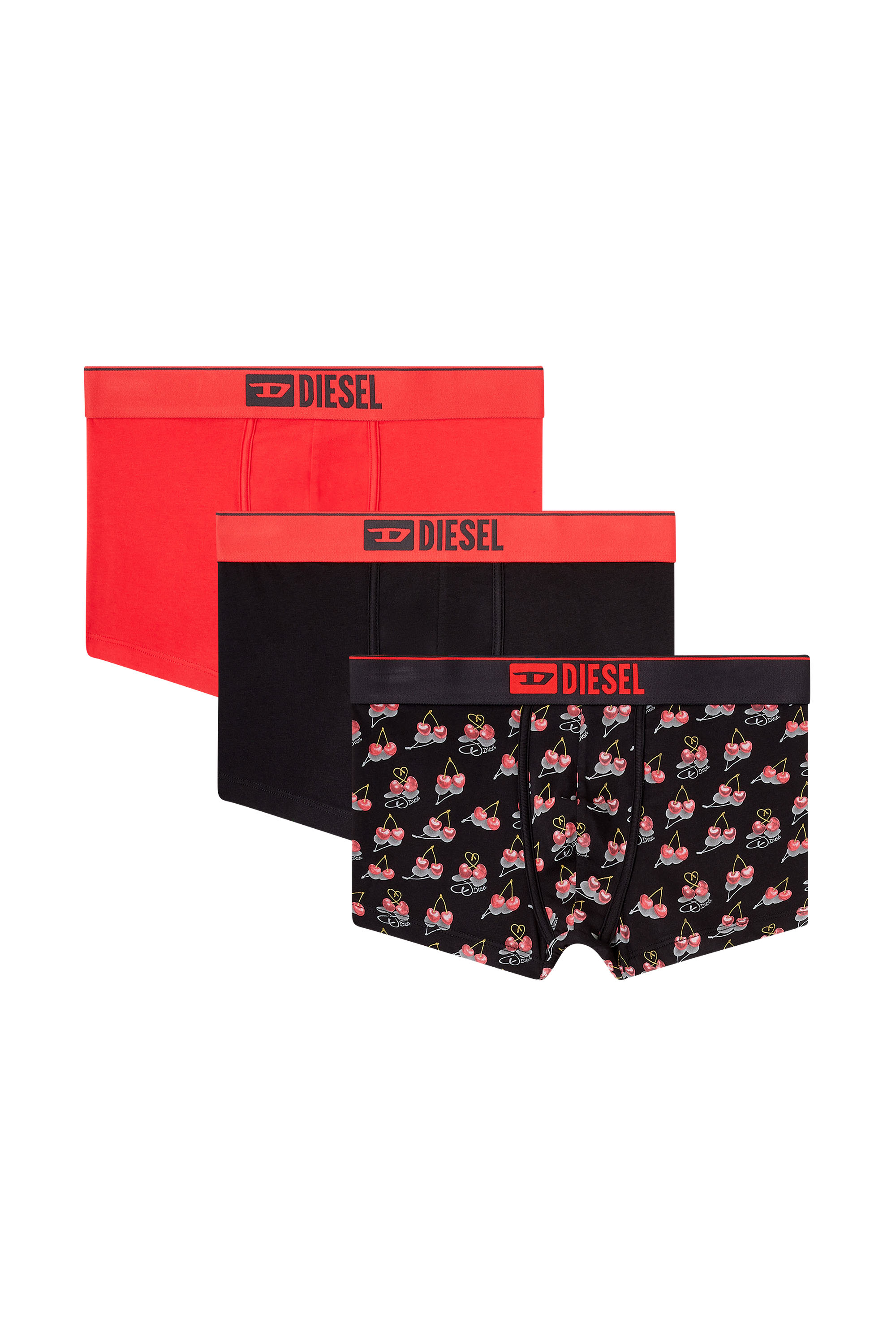 Diesel - DAMIEN-GFT-3PACK, Herren 3er-Pack Boxershorts mit Kirschherz-Muster in Schwarz/Rot - 1