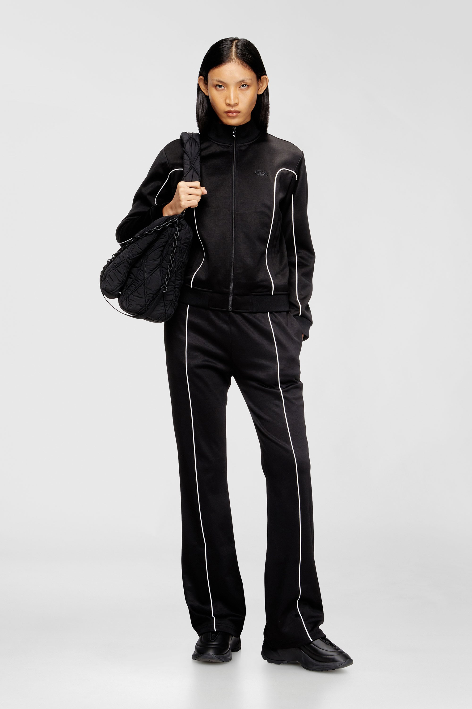 Diesel - F-LOCKING-OD, Damen Sweatjacke mit Kontrastpaspel in Schwarz/Weiss - 1