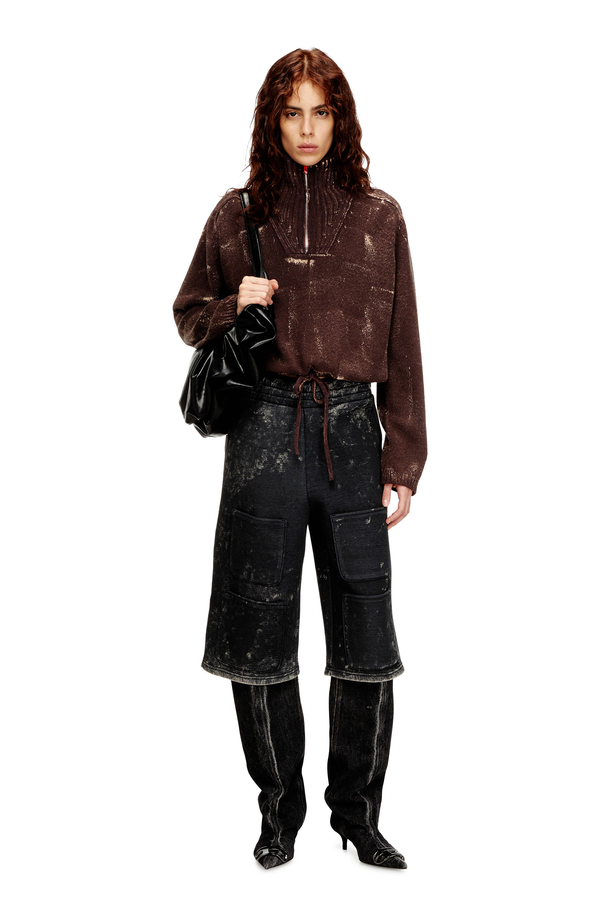 Diesel - S-TYP, Unisex Weit geschnittene Shorts aus Scuba mit Marmoreffekt in Schwarz/Dunkelgrau - 3