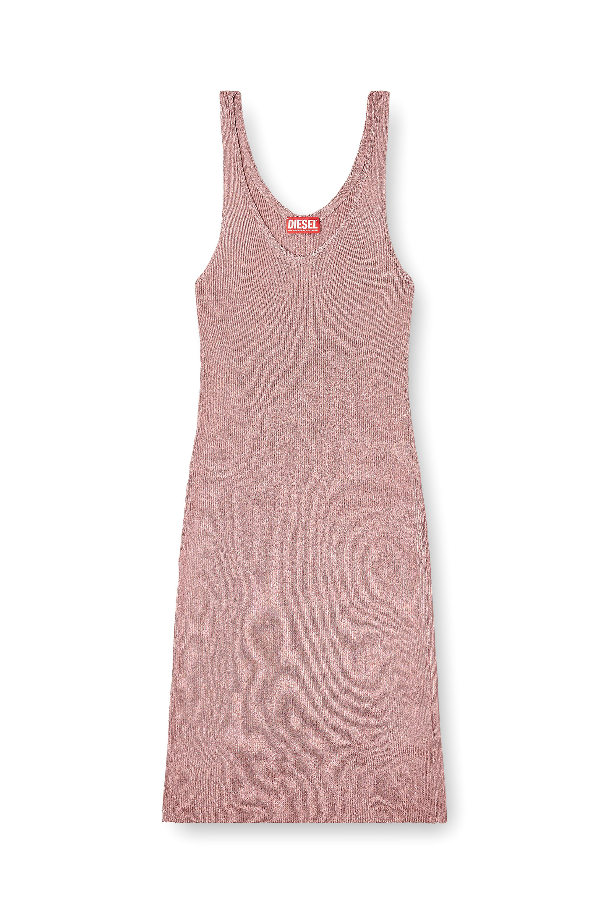 Diesel - M-DELOCA, Damen Midikleid aus metallisch geripptem Strick in Rosa - 1