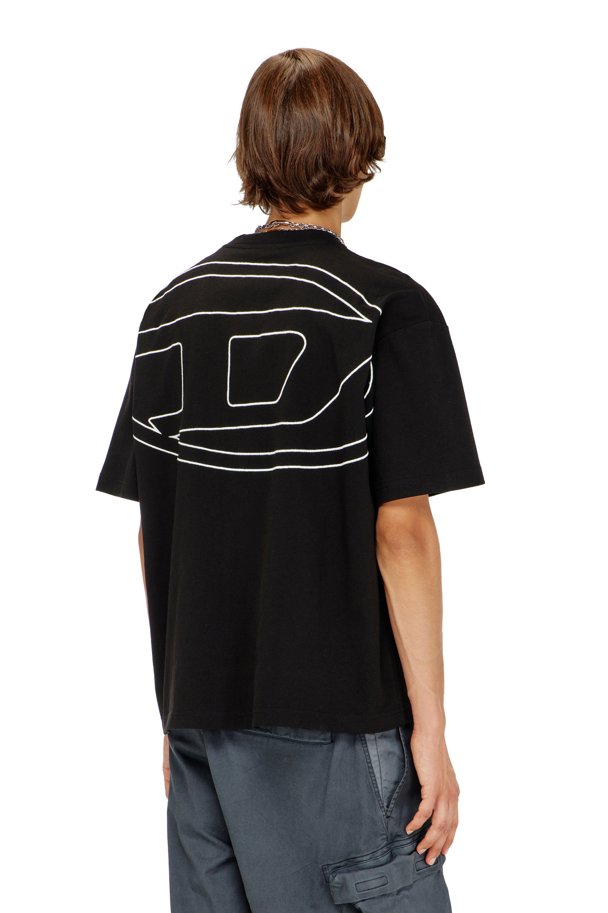 Diesel - T-BOGGY-MEGOVAL-D, Herren T-Shirt mit gro&szlig;er Oval D-Stickerei in Schwarz - 4