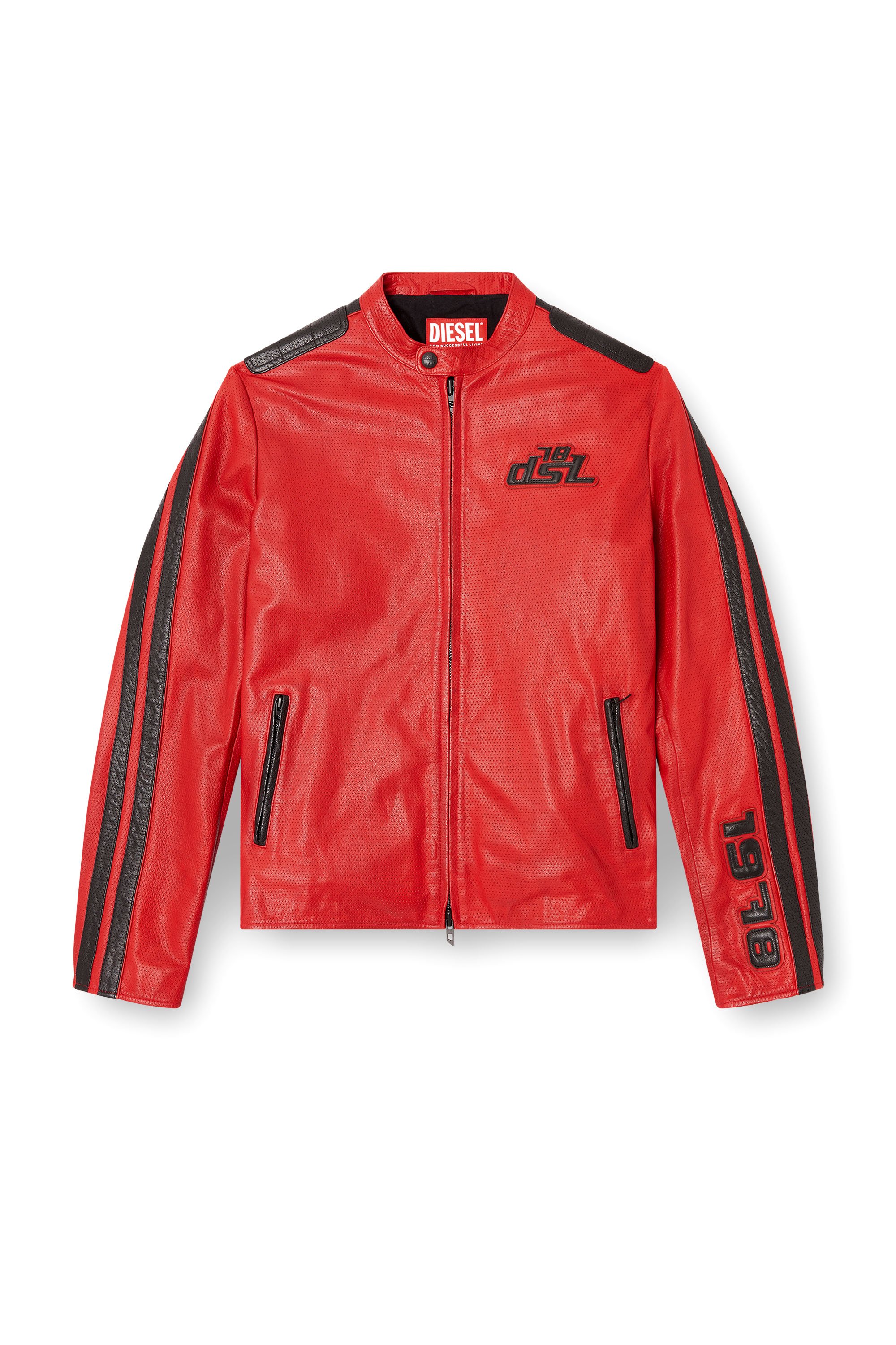 Diesel - L-POP, Unisex Bikerjacke aus perforiertem Leder in Rot - 4