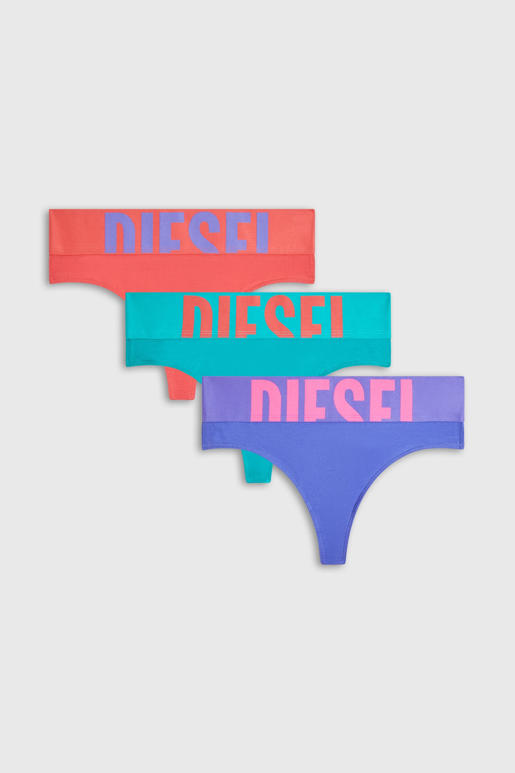 Diesel - UFST-STARS-THREEPACK, Damen Strings mit Cut-off-Logo im Dreierpack in Violett/Blau - 1
