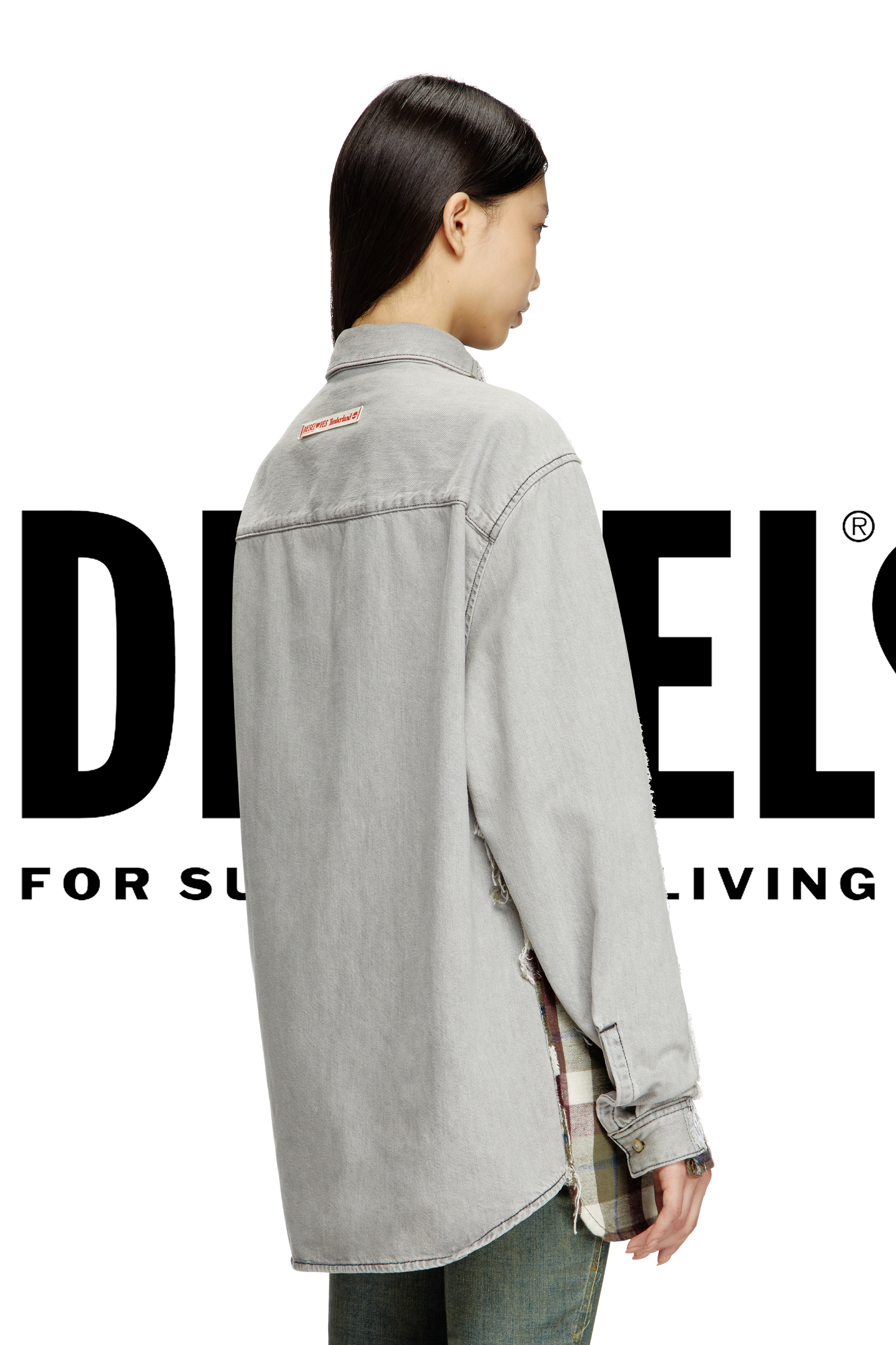 Diesel - Shirt Diseloves 8B, Unisex Karo- und Denim-Hemd in Bleich-Effekt in Rot/Grau - 4