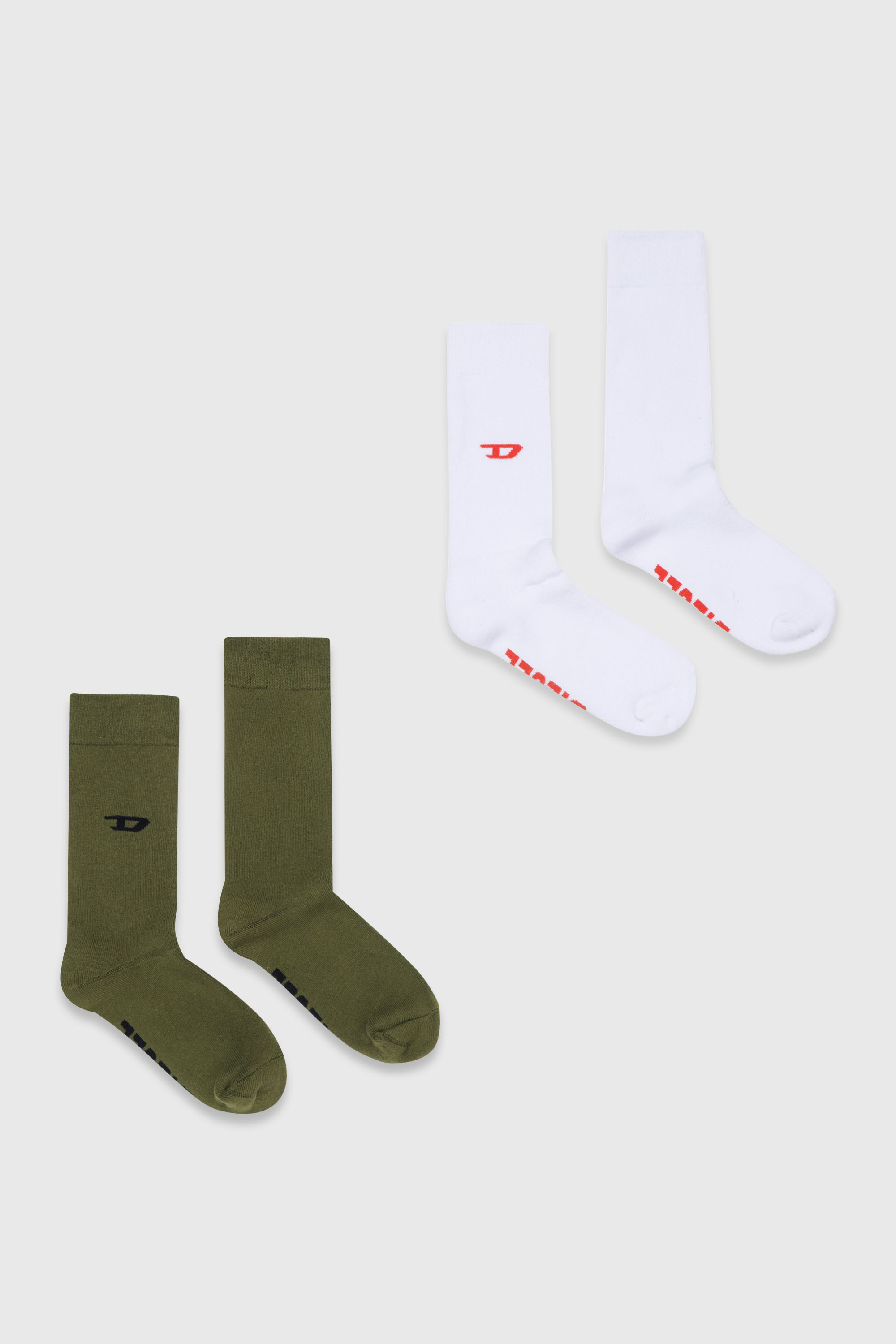 Diesel - ZSENDYBIPACK, Herren Zweierpack Baumwollsocken mit Logodetails in Weiss/Gr&uuml;n - 1