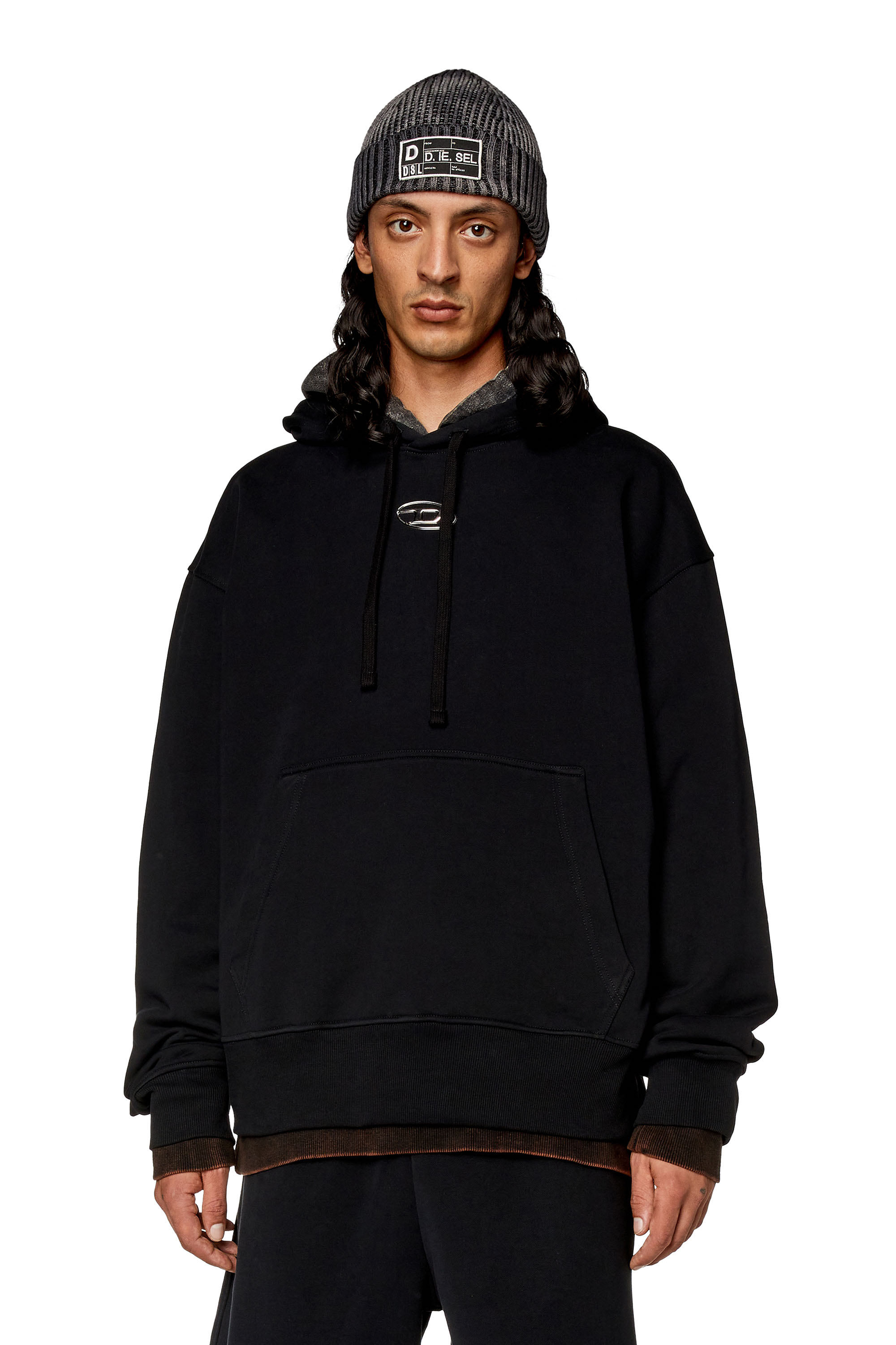 Diesel - S-MACS-HOOD-OD, Herren Hoodie in Übergröße mit Metallic-Logo in Schwarz - 1