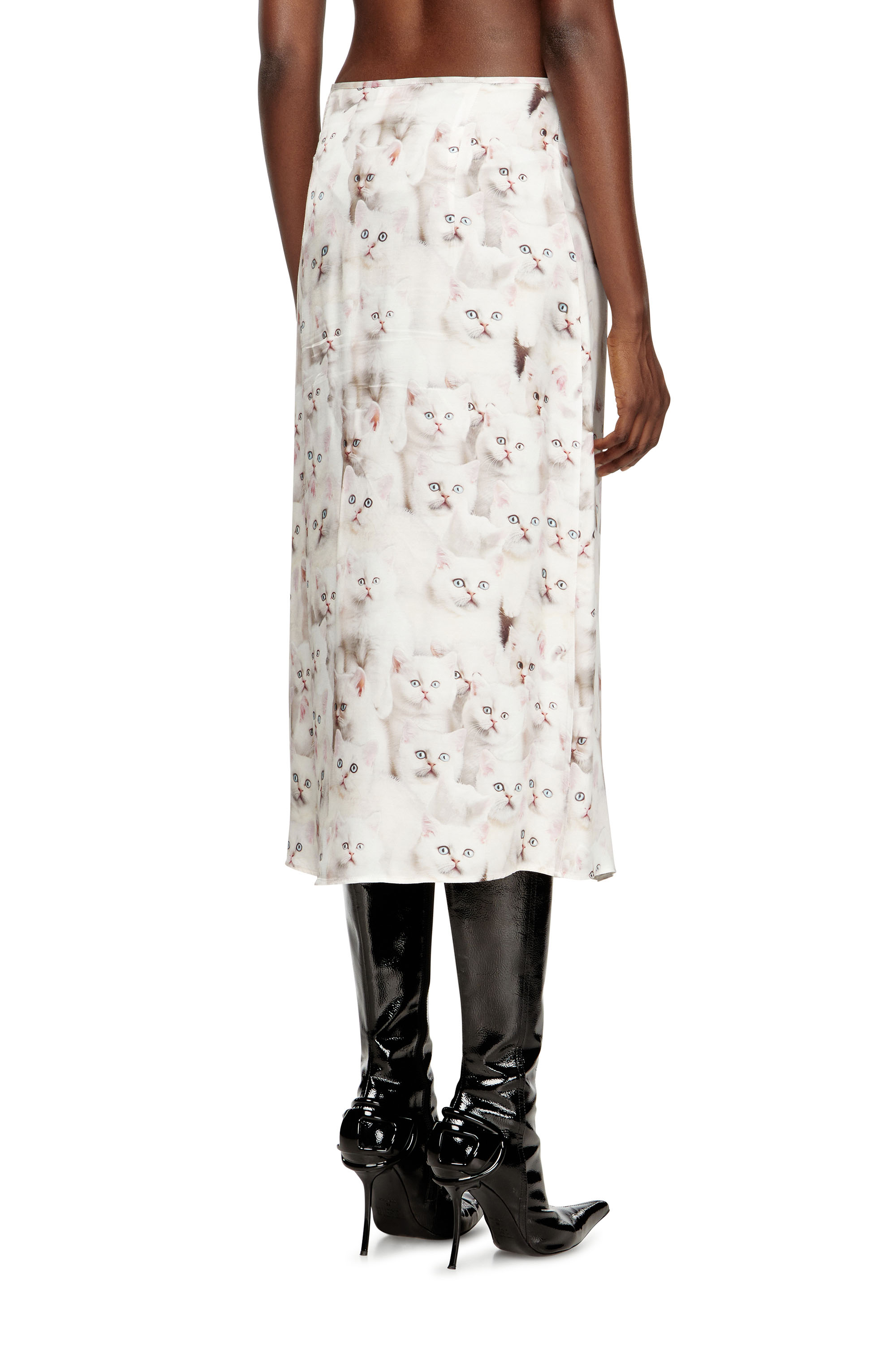 Diesel - O-RCHID-R1, Damen Midirock aus Viskose mit Allover-Print in Weiß - 4