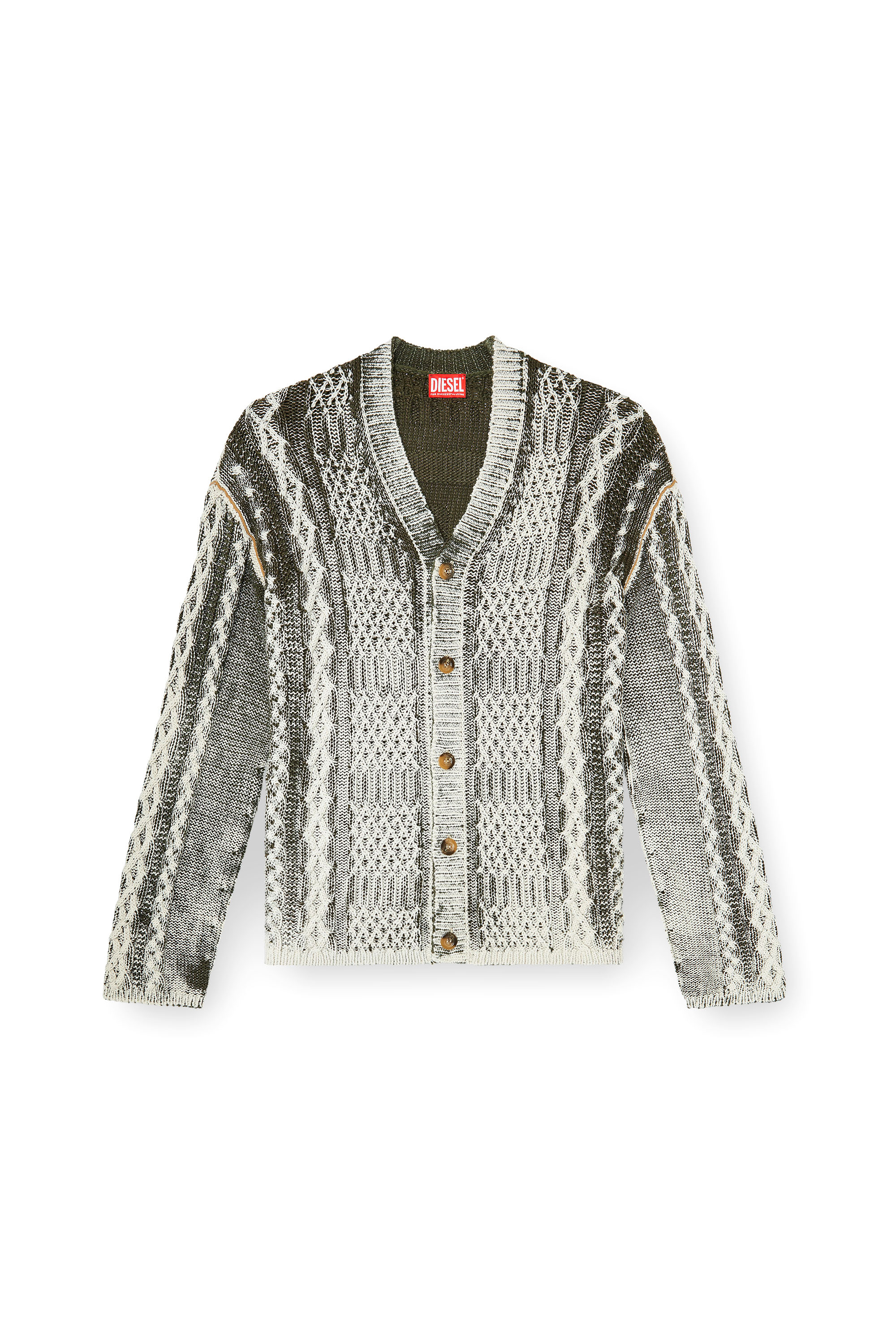 Diesel - K-MIOTO, Herren Behandelter Cardigan aus Zopfmusterstrick in Weiss/Grau - 2