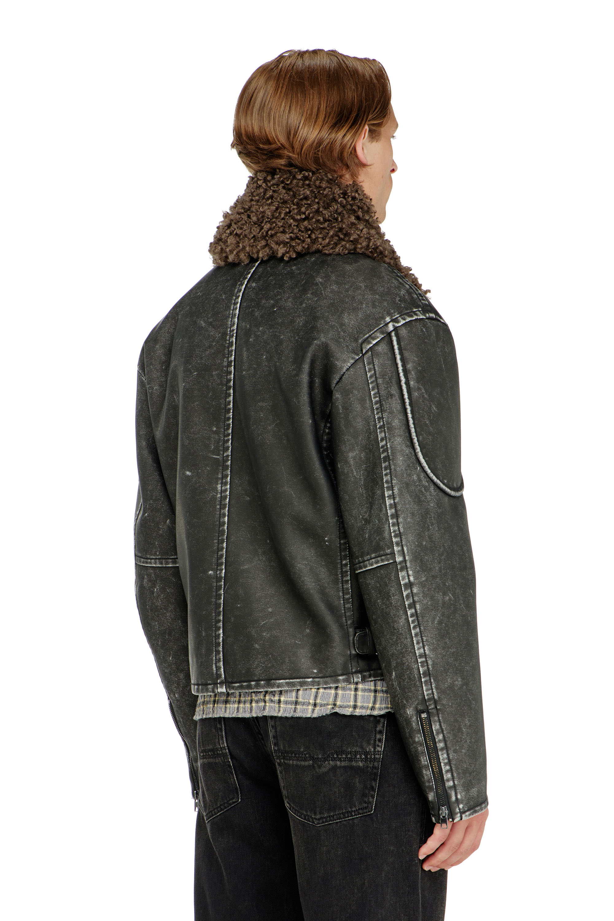 Diesel - W-ALEX, Herren Biker jacket mit abnehmbarem Kragen in Dunkelgrau - 4