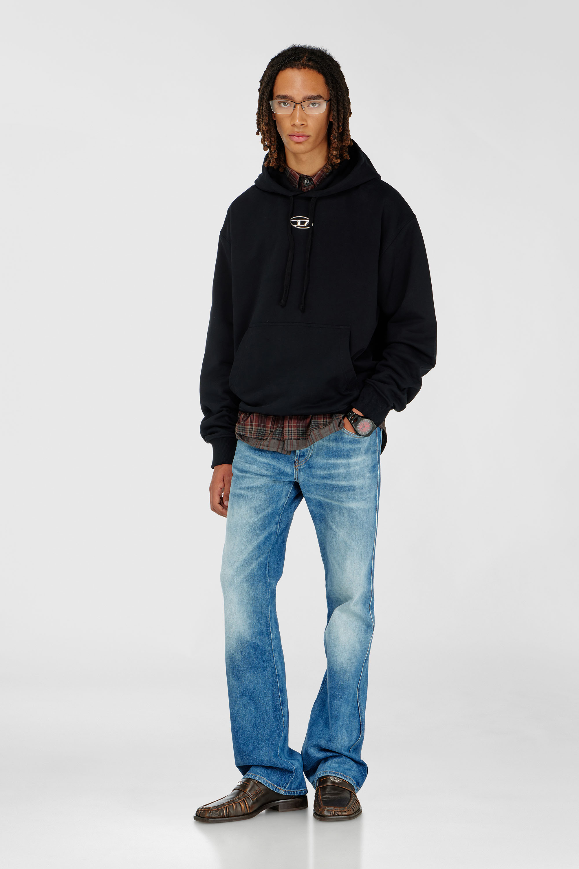 Diesel - S-MACS-HOOD-OD, Herren Hoodie in &Uuml;bergr&ouml;&szlig;e mit Metallic-Logo in Schwarz - 1