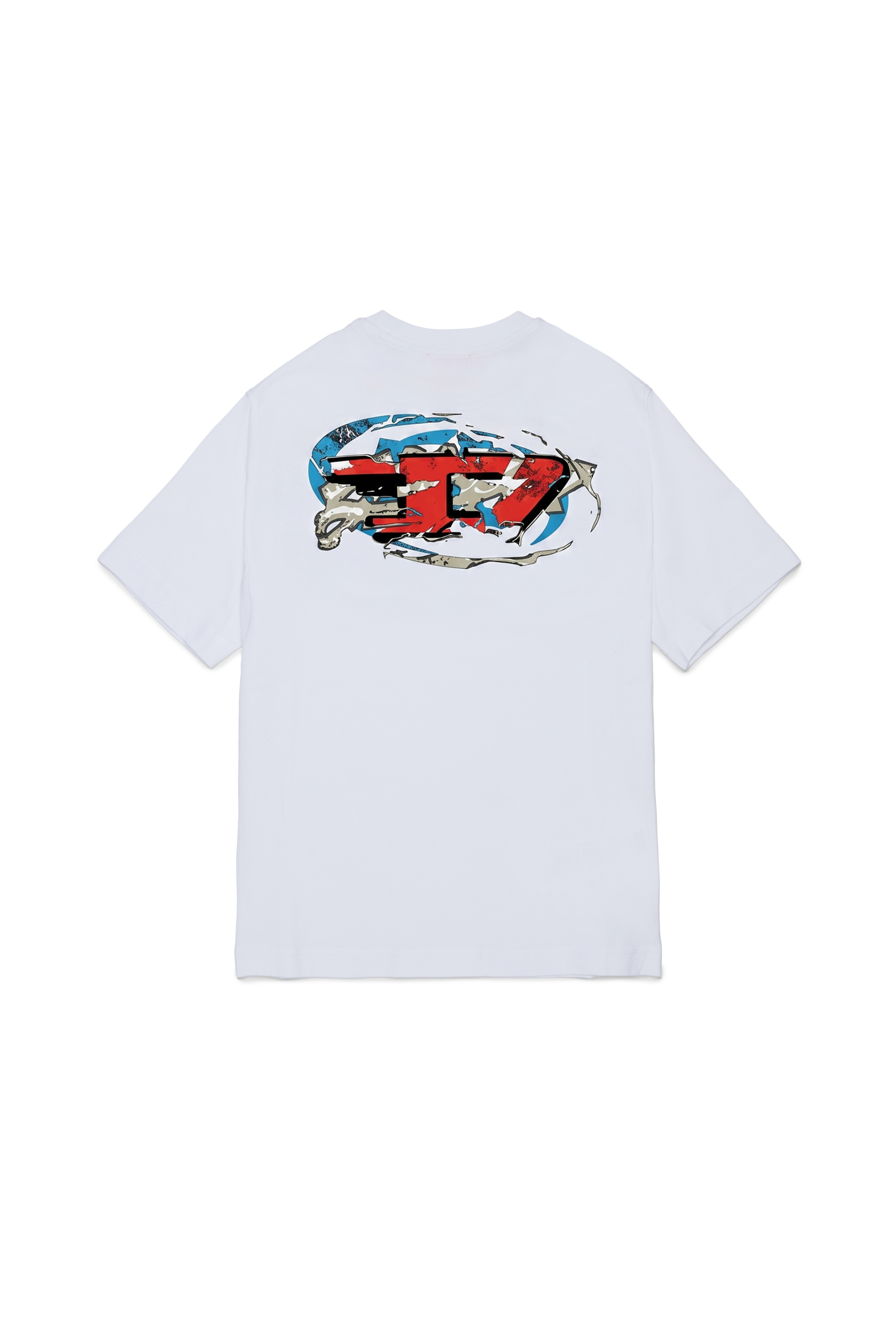 Diesel - TSCRAP OVER, Herren T-Shirt mit Oval D Stickerei und Flockprint in Wei&szlig; - 2