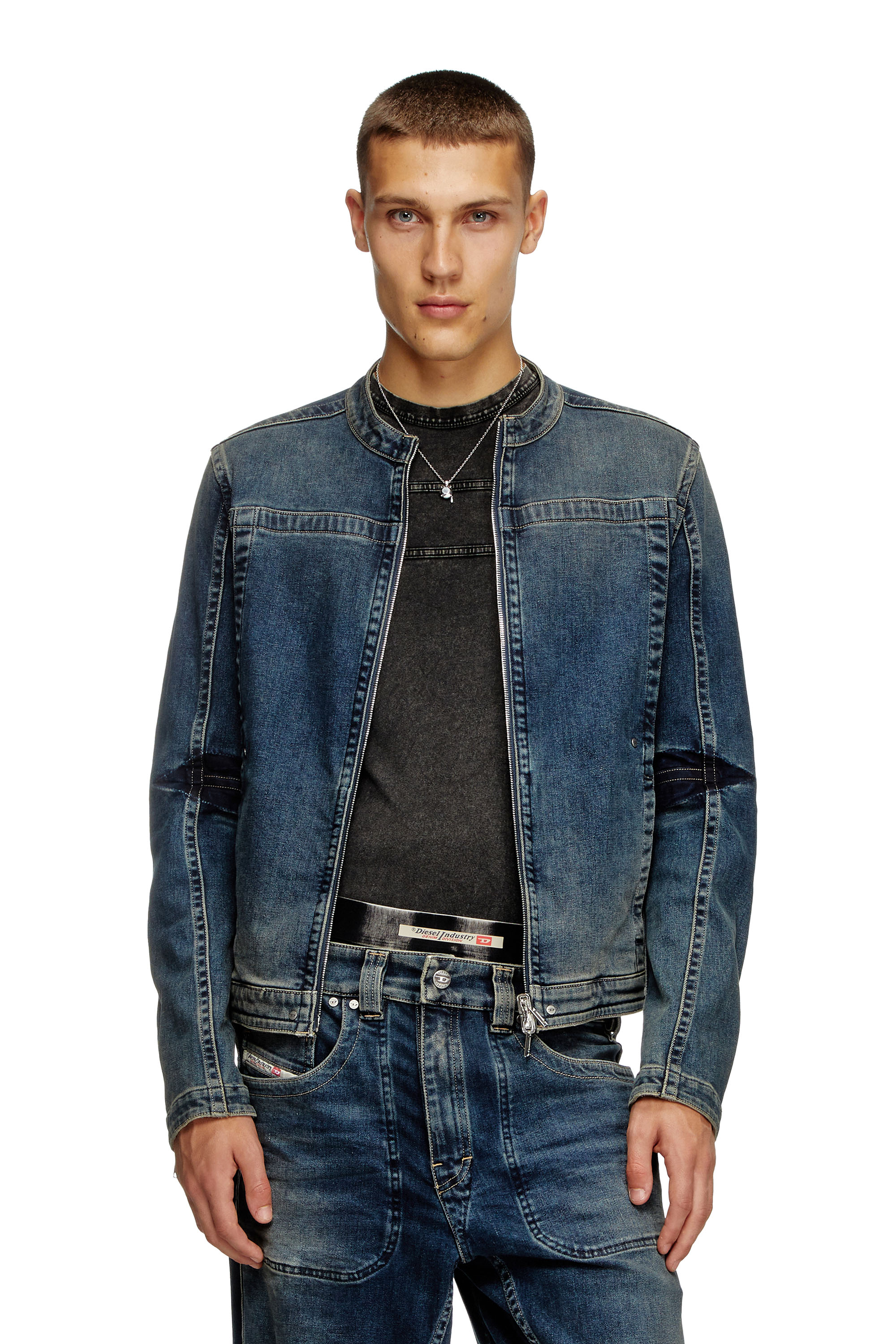 Diesel - D-GLORY-RE, Herren Motorradjacke aus Rehab-Denim in Dunkelblau - 2