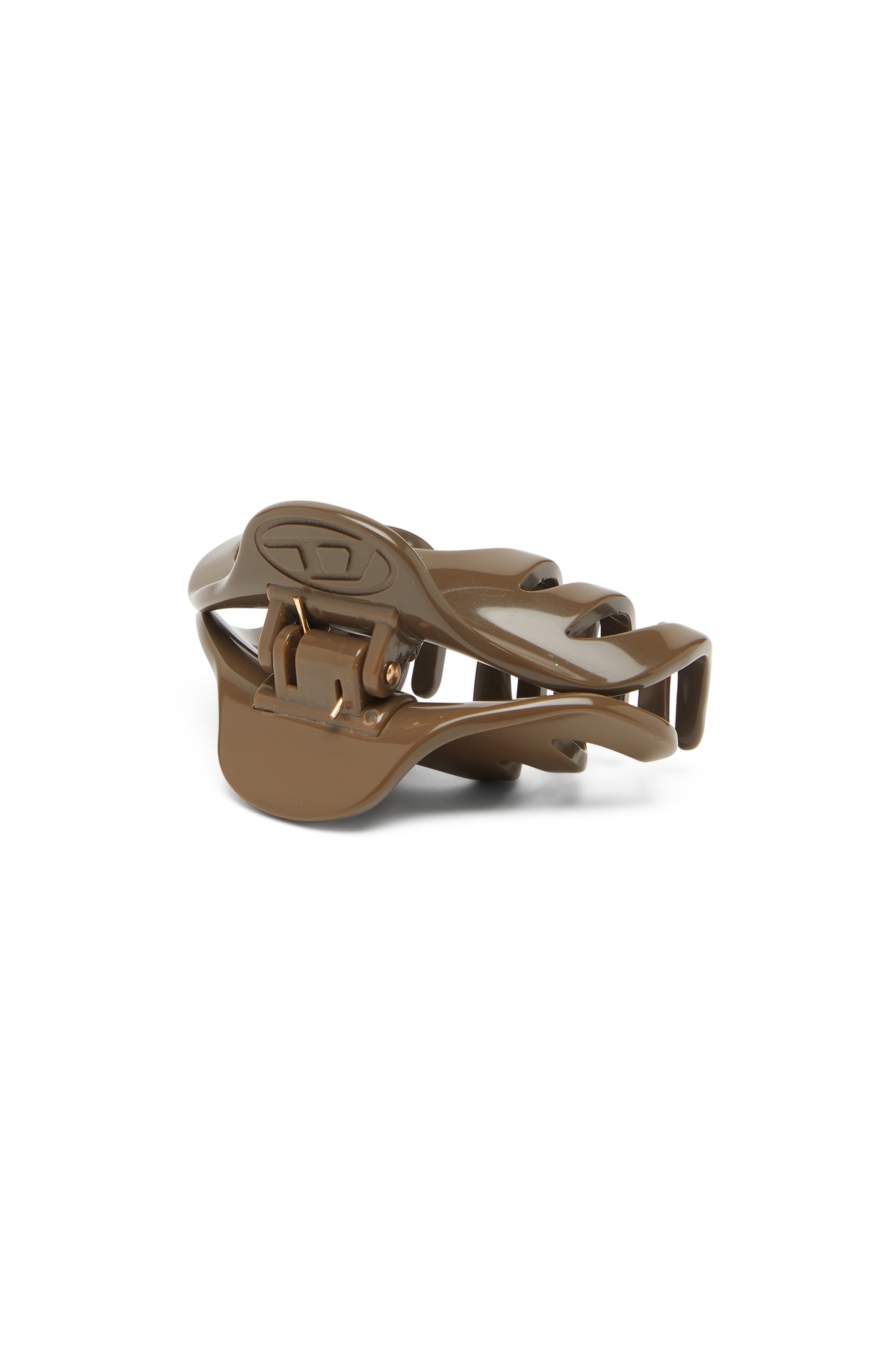 Diesel - TALON CLIP, Damen Haarspange aus Harz mit ovalem D Logo in Braun - 1