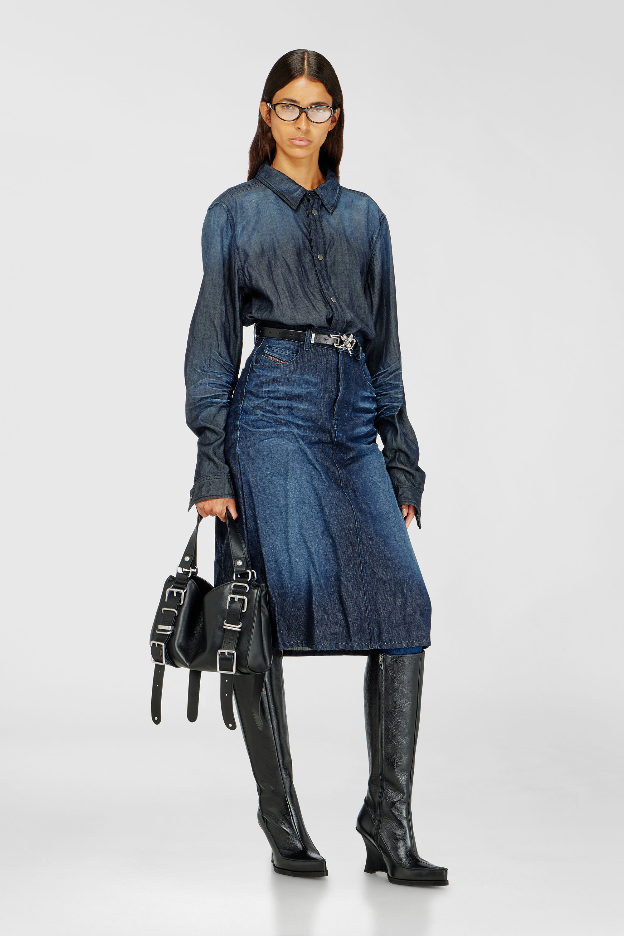 Diesel - D-LUCETTE-90-KB W, Damen D-Lucette-Kniehohe Stiefel aus Leder in Schwarz - 2