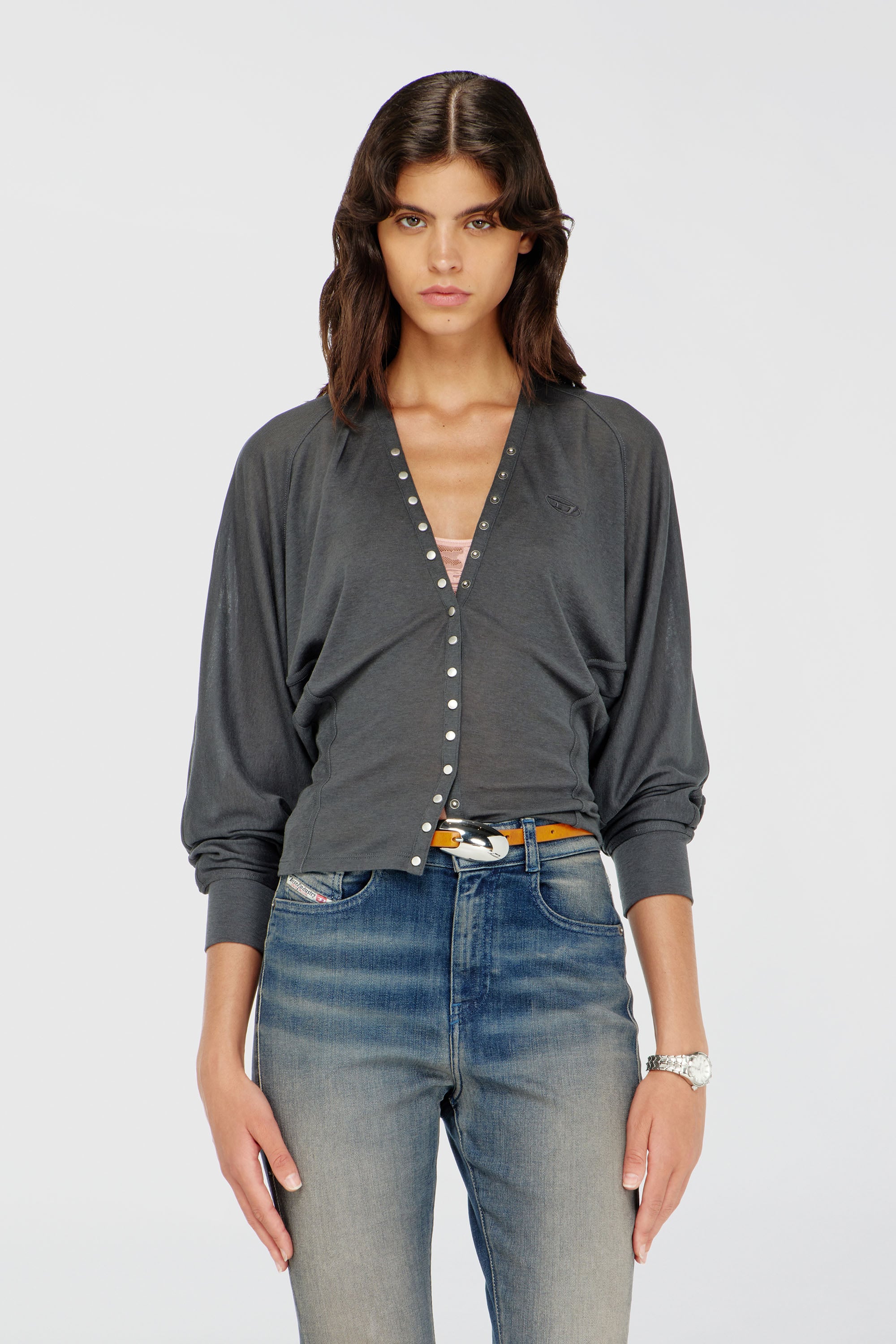 Diesel - T-ISERINA, Damen Cardigan-Top aus Tencel-Mix mit Fledermaus&auml;rmeln in Grau - 1