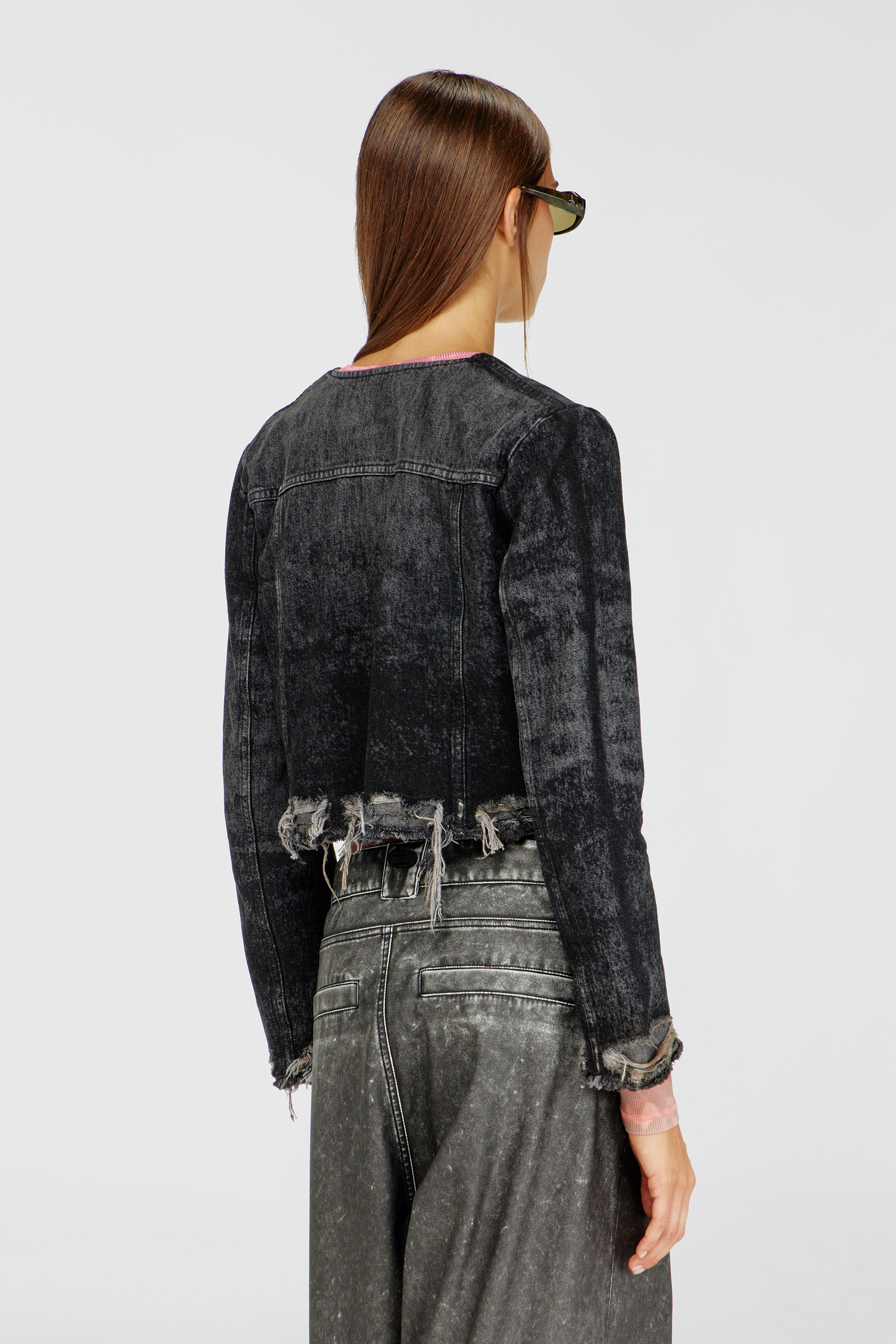 Diesel - DE-GRAFFY-FSH, Damen Jacke aus gelaserte Baumwolle-Hanf-Denim in Schwarz - 4