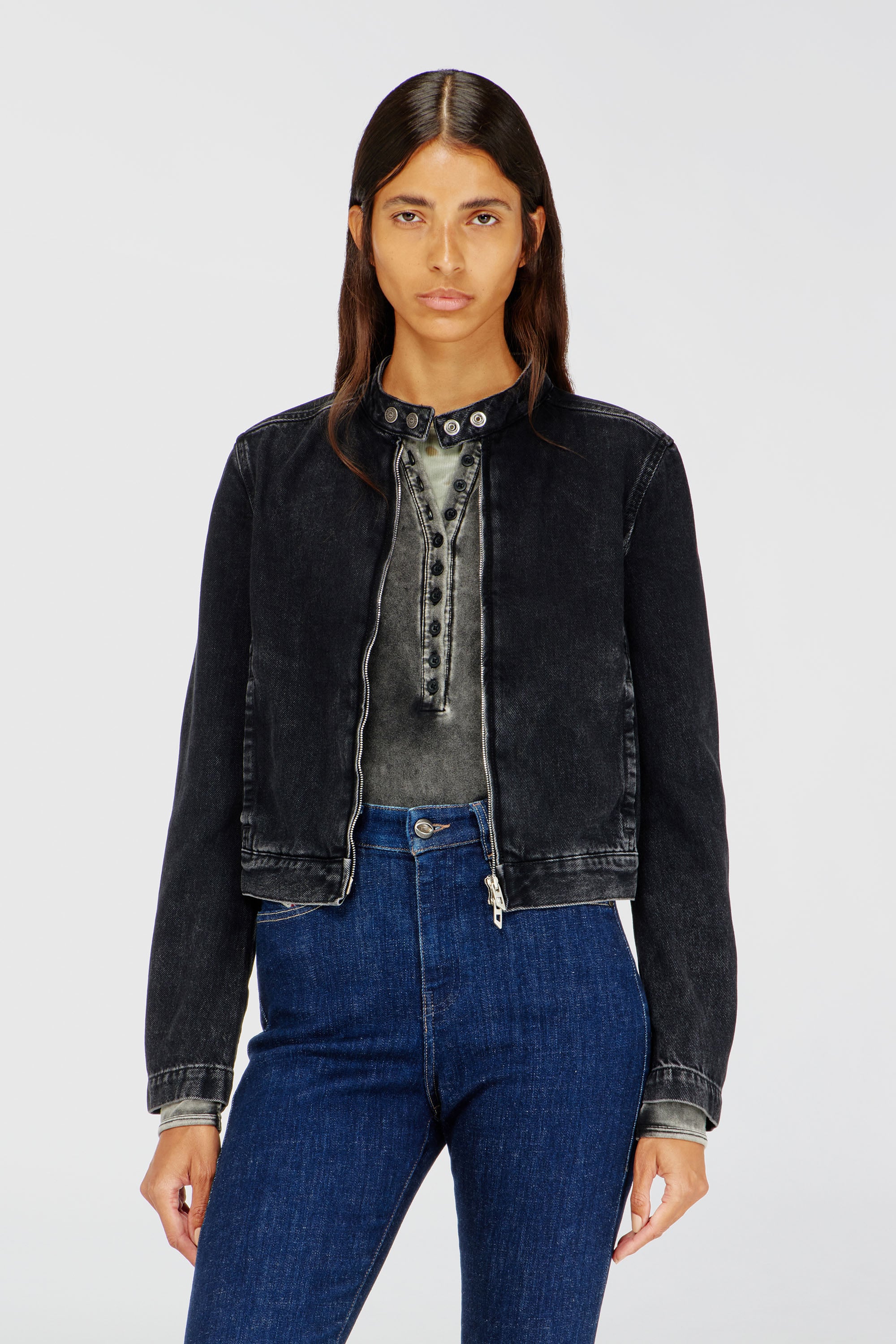 Diesel - DE-MORNIN, Damen Motorradjacke aus Denim in Clean-Wash-Denim in Schwarz - 4