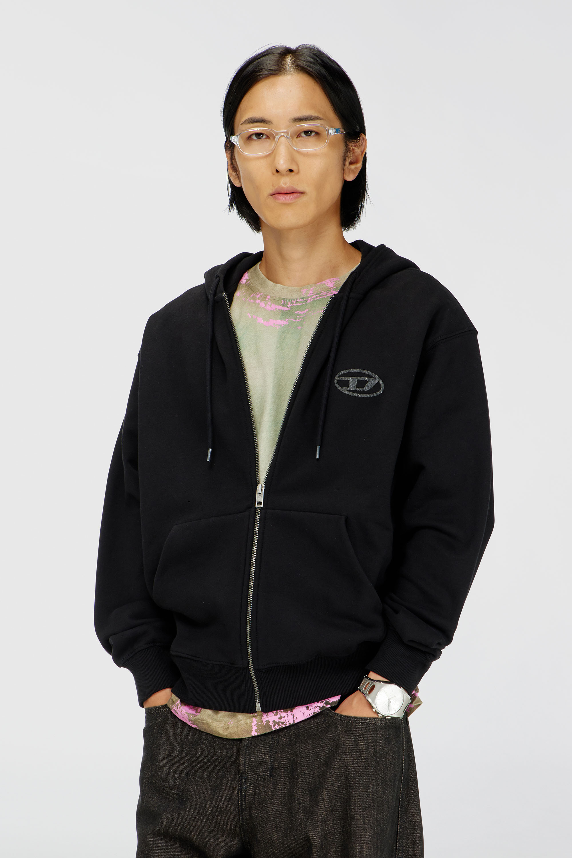 Diesel - S-LUK-HZ-T92, Herren Hoodie aus Baumwolle mit tonalem Oval D Logo-Stickerei in Schwarz - 1