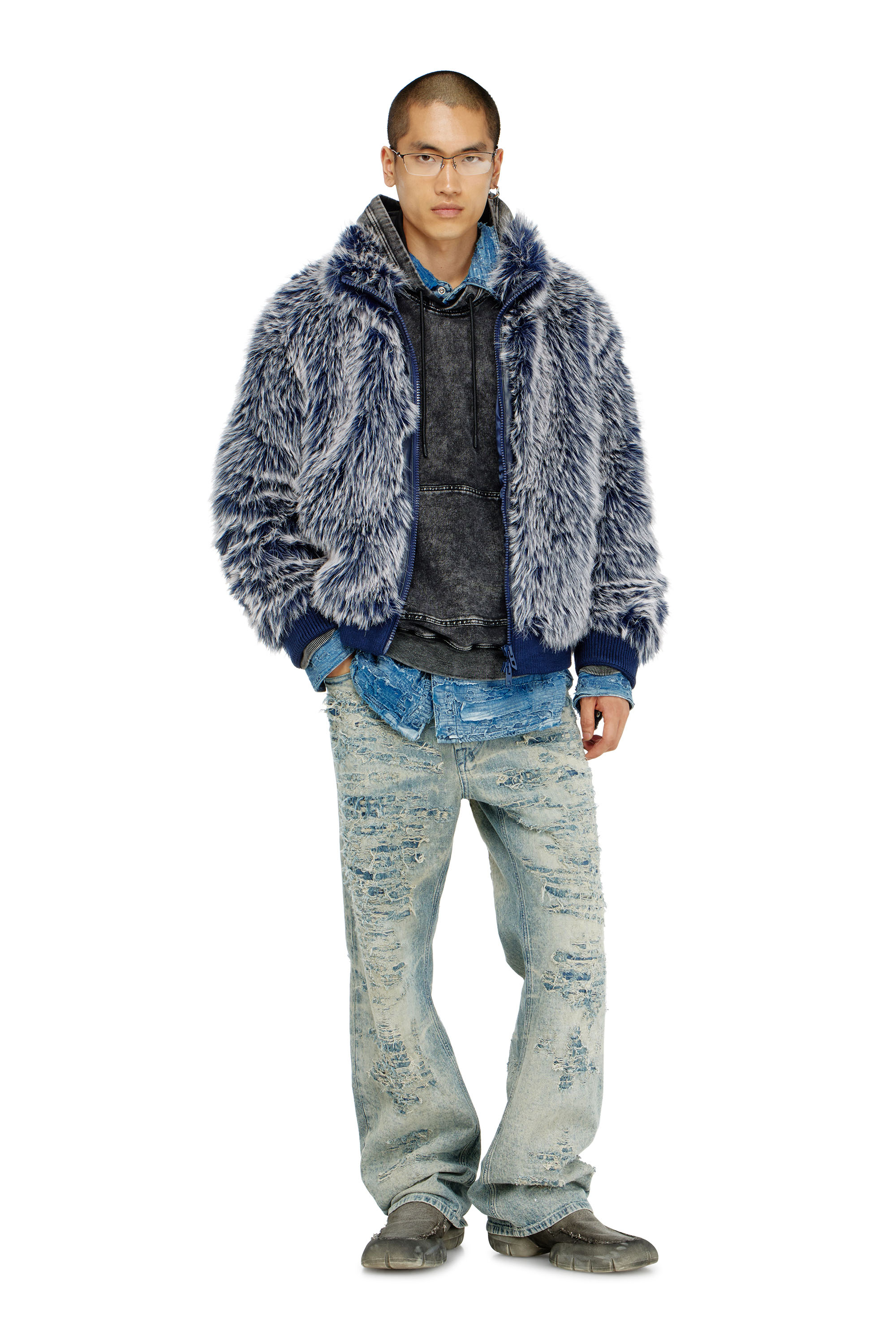 Diesel - W-VICTOR, Herren Flauschige Winterjacke in Mittelblau - 2