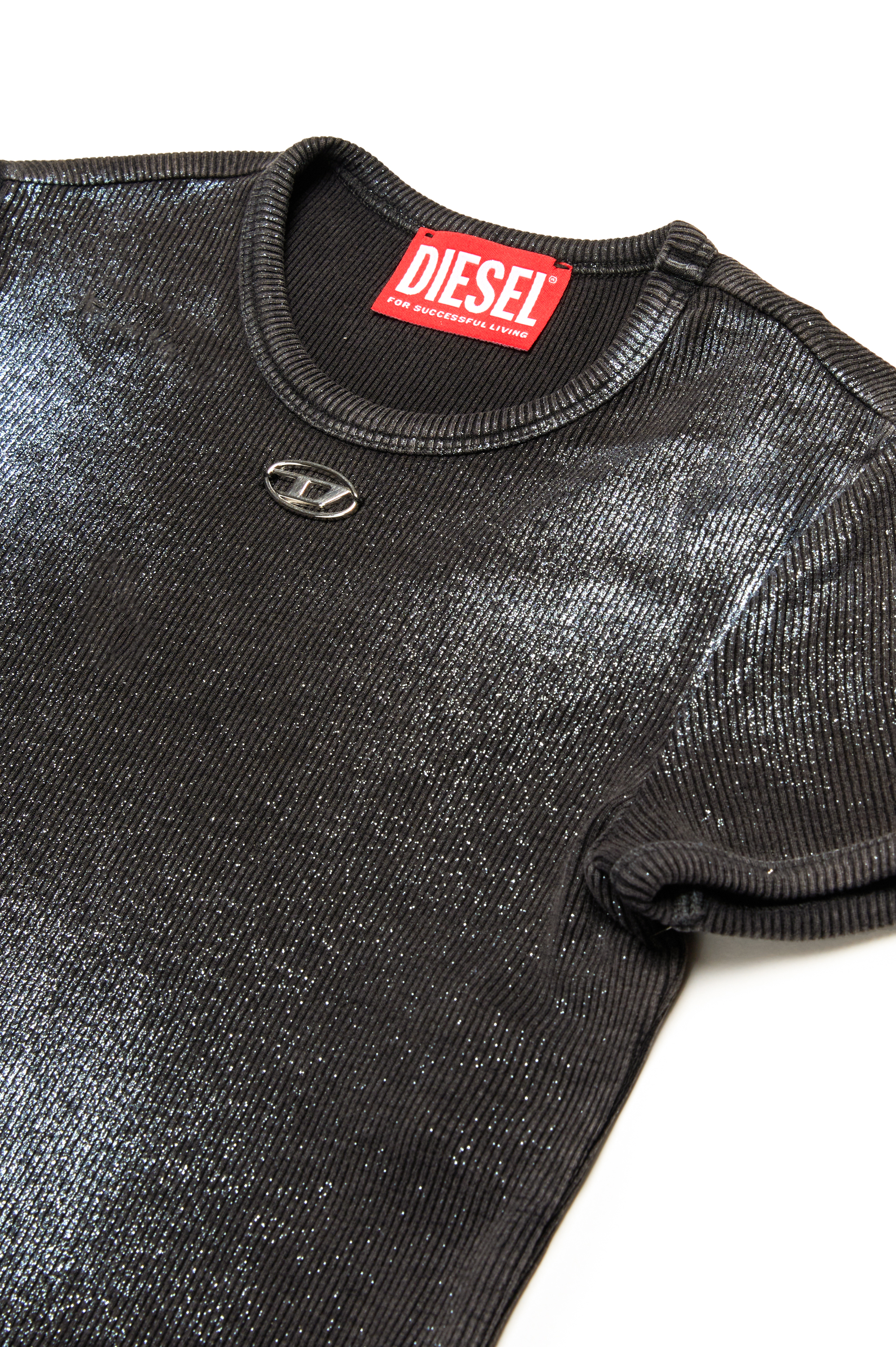 Diesel - TELEN1, Damen Verblasstes Metallic-T-Shirt mit Rippenstrick in Schwarz - 3